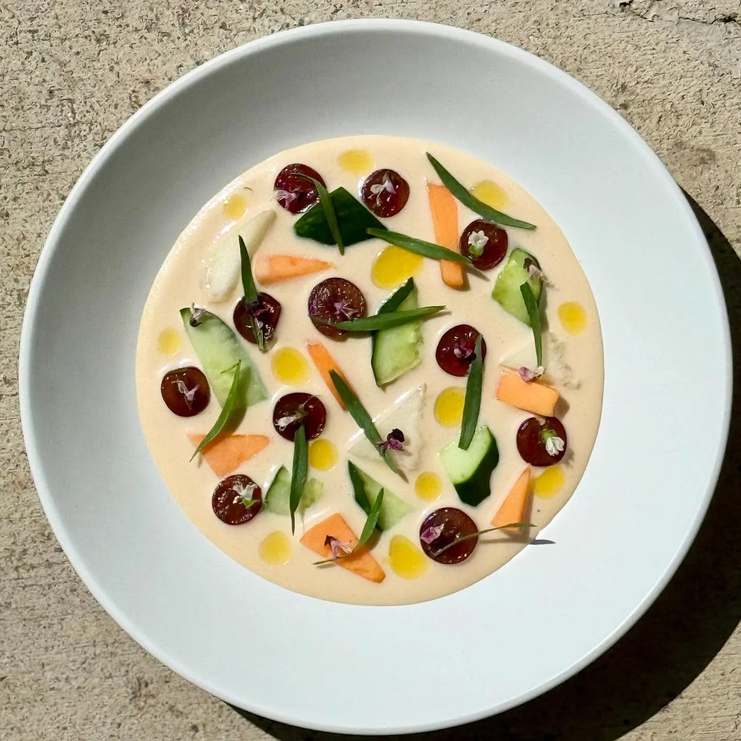 We&rsquo;re not letting go of summer just yet.  Ajo Blanco, Cucumber, Cantaloupe, Honeydew. Red Grape.  A traditional Spanish cold soup to treat you right in the last of our summer heat.