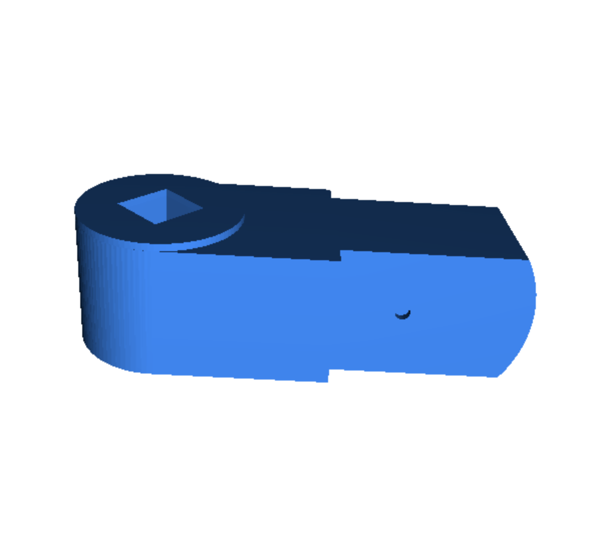 3D image of a tiller head for a boat rudder.
