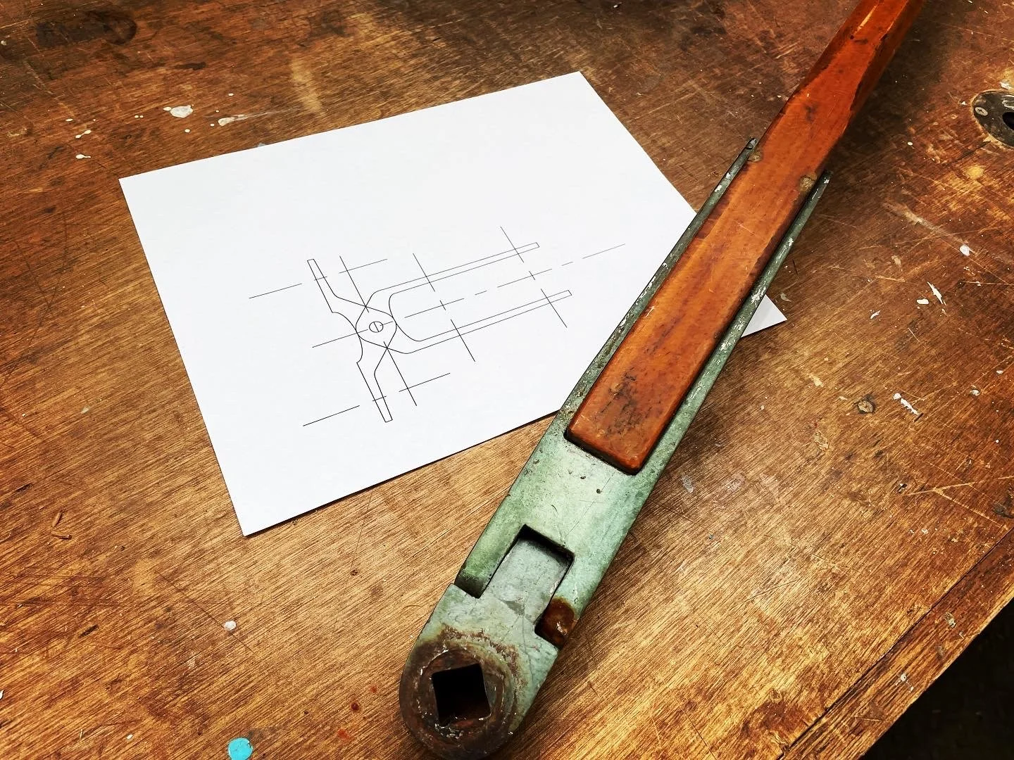 old tiller and a drawing of pintals and gudgeons