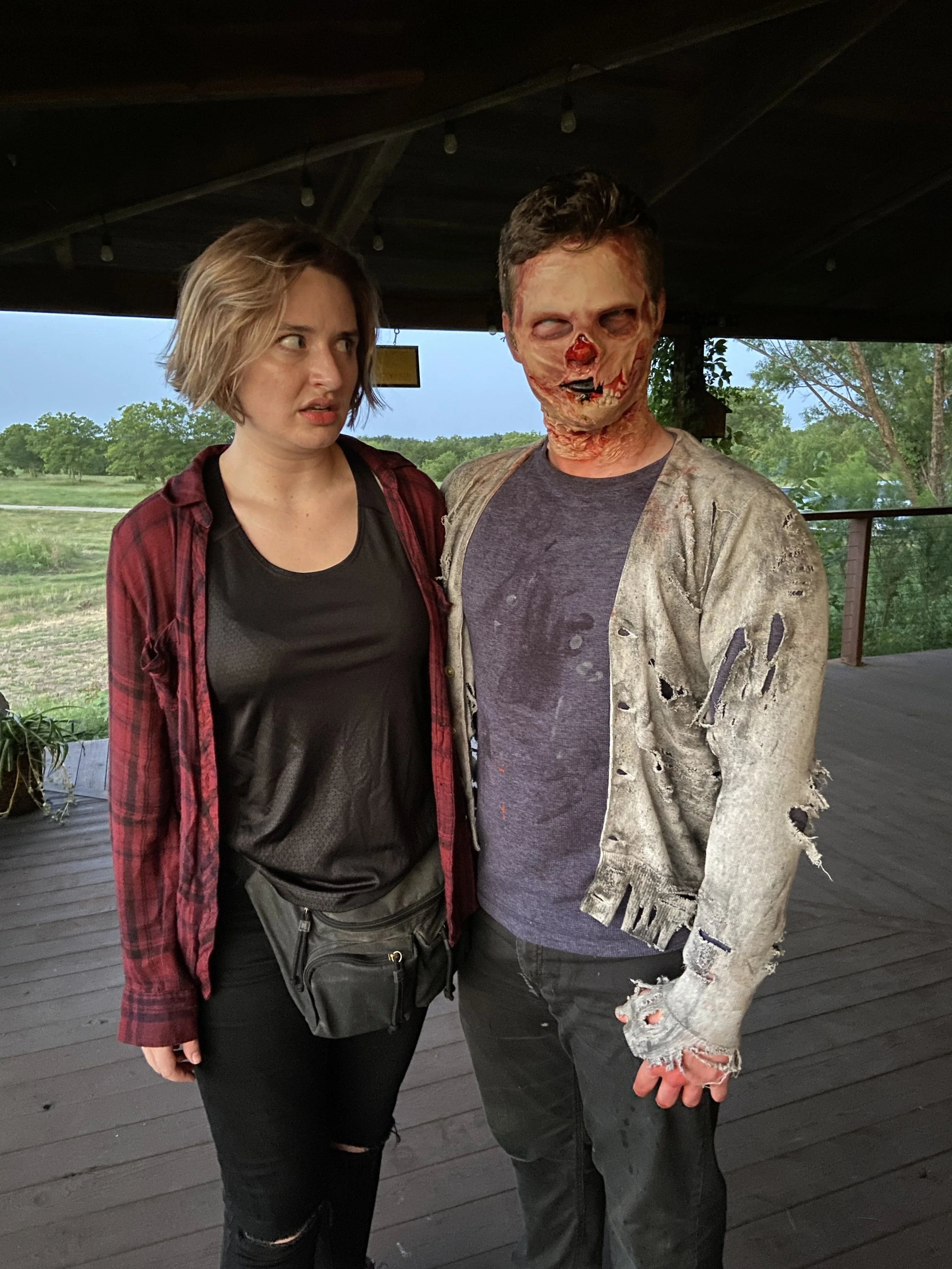 Darcy on the set of 2023 short film "Wayward" with fellow actor Sean Sicard