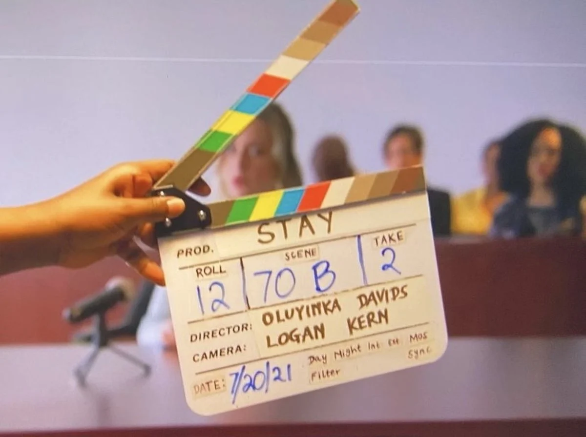 Darcy on the set of the 2022 feature film, "Stay"