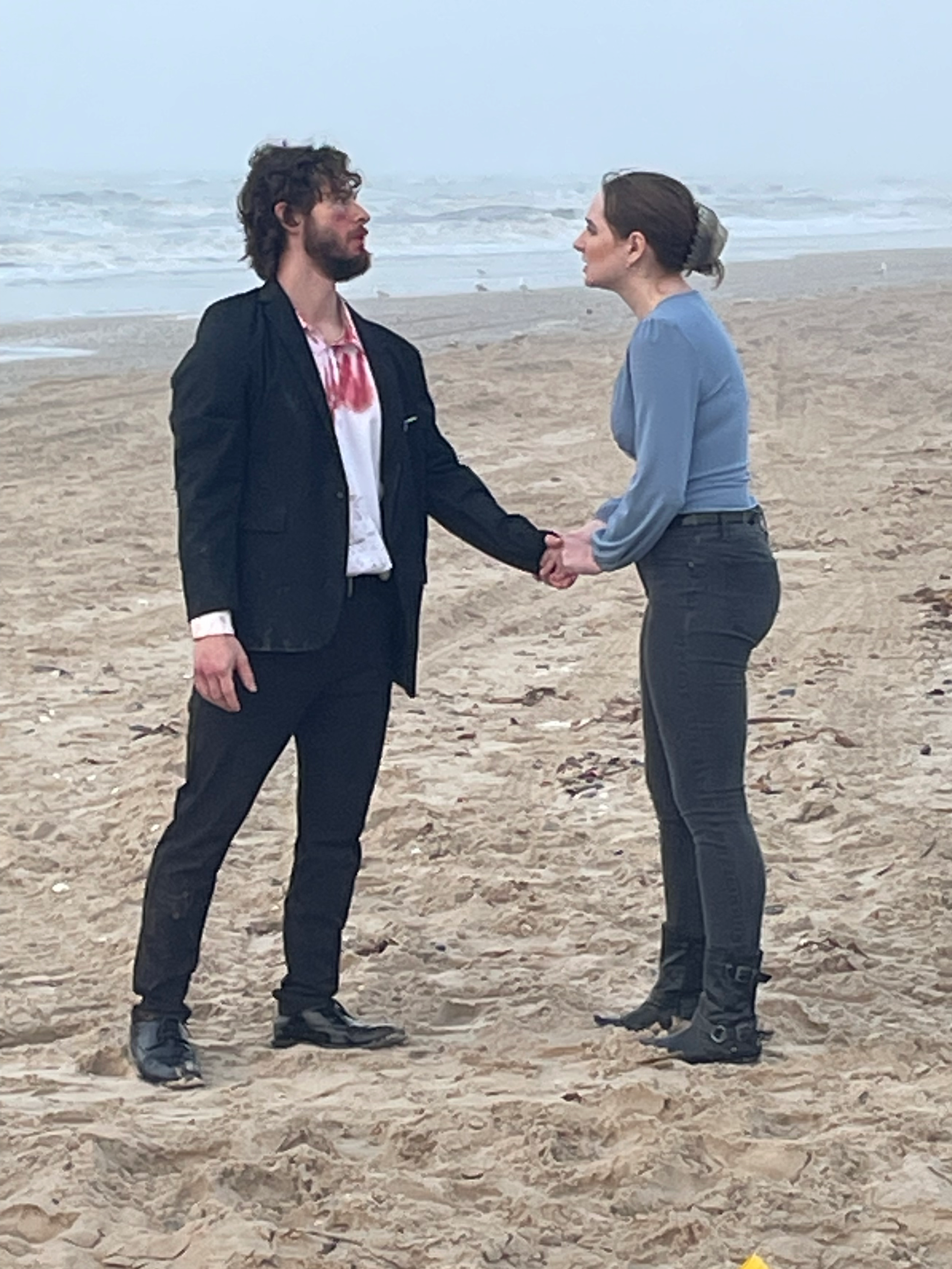 Darcy on set of the 2026 short film "The Hard Way" with fellow lead actor Lee Peña