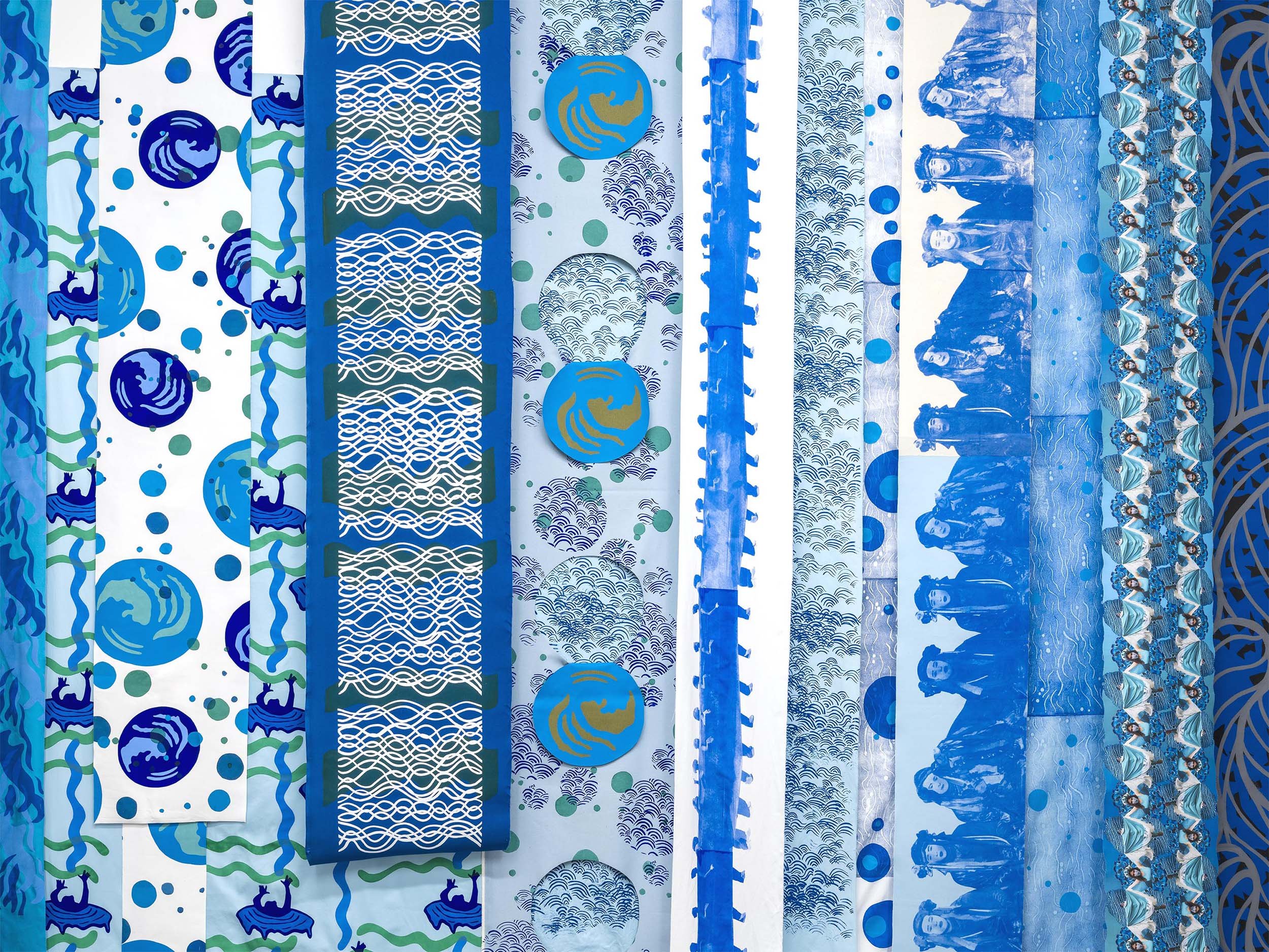 Website_2025_Wyman_detail2_Rise and fall and rise_Acrylic paint on fabric custom printed fabric wooden dowel and metal brackets_12ft H x 17ft W_366 x 518cm_Photocredit_Ed Mumford.jpg
