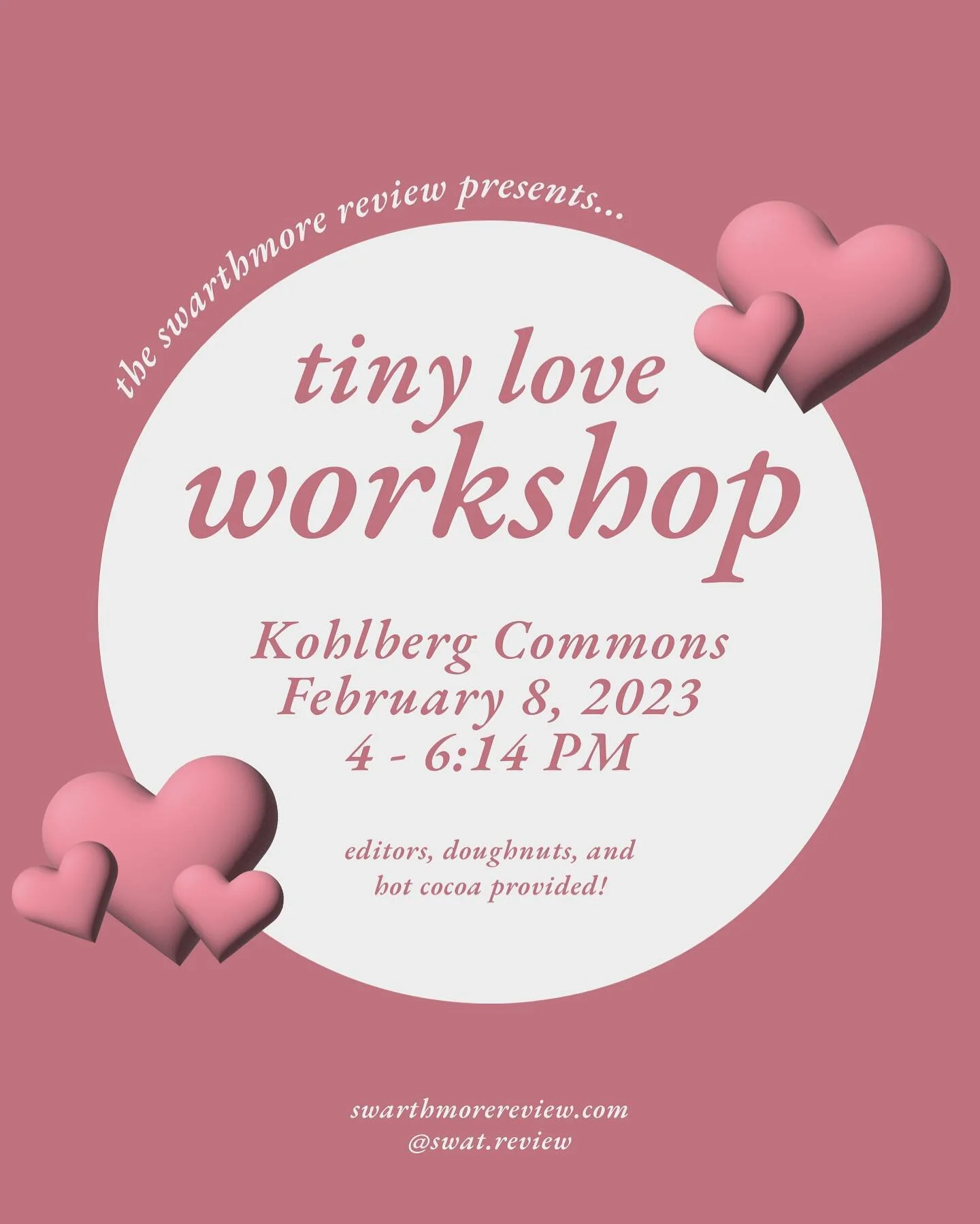 Are you ready for our open workshop today?

We'll be in the Kohlberg Commons from 4 - 6:14 PM with doughnuts and hot cocoa.  It'll be a mixed workshop: open for people who want to work with an editor or just time to work, and structured for those who