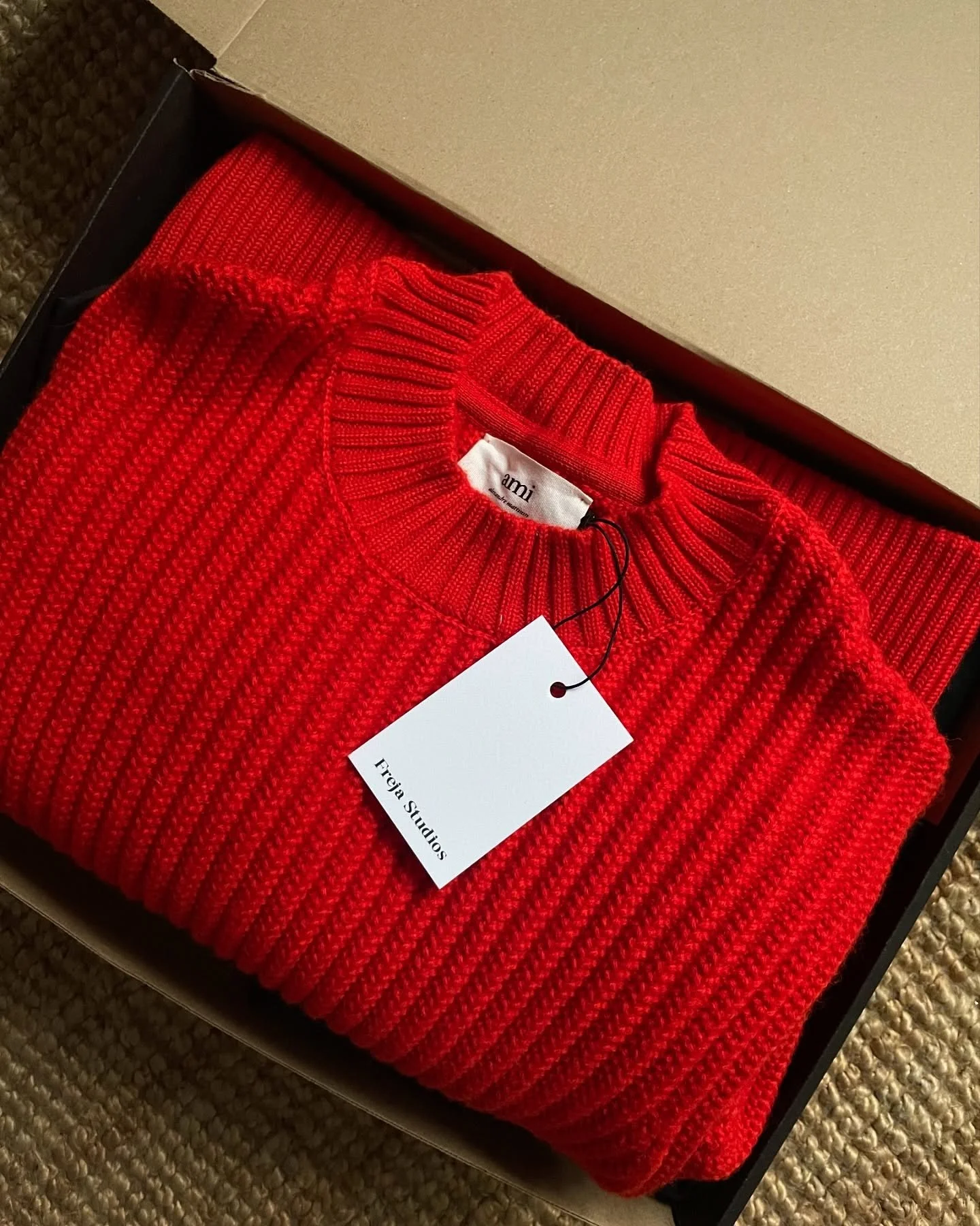 Sending off more new stock today to @varmandfriends in Hamburg including this beautiful @amiparis 100% wool rib knit sweater I absolutely love ❤️ 
.
.
.
.
.
#frejastudios #curated #vintage #designer #preloved #sustainablefashion #fashion #hamburg #ne