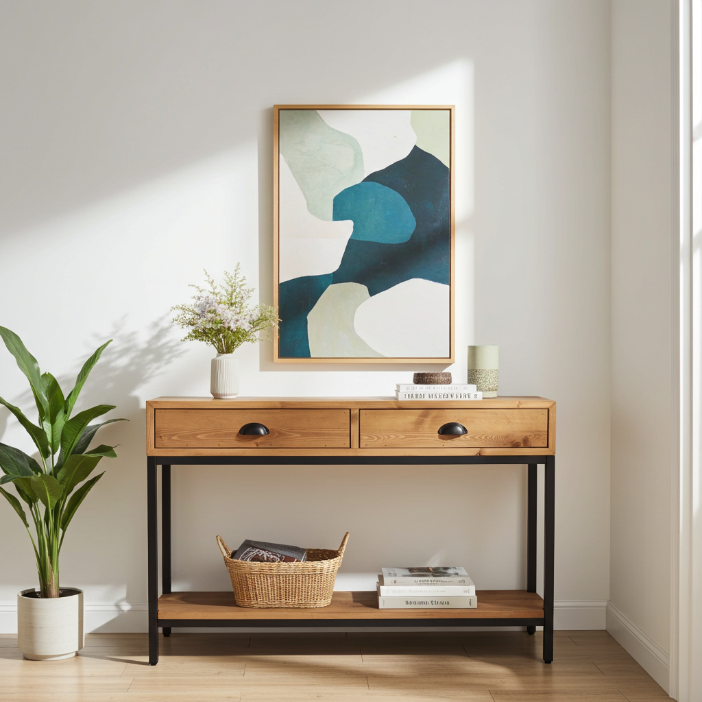 Console Table with Drawers and Shelf