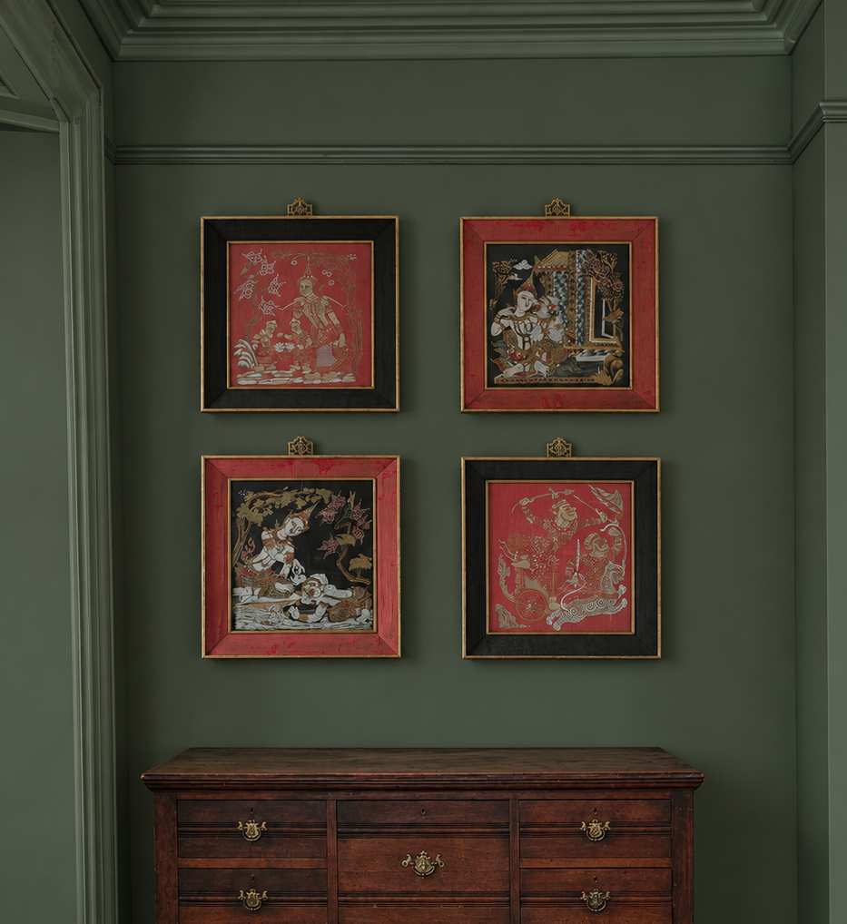set of four late 19TH-century Thai Silk painting - €550.00