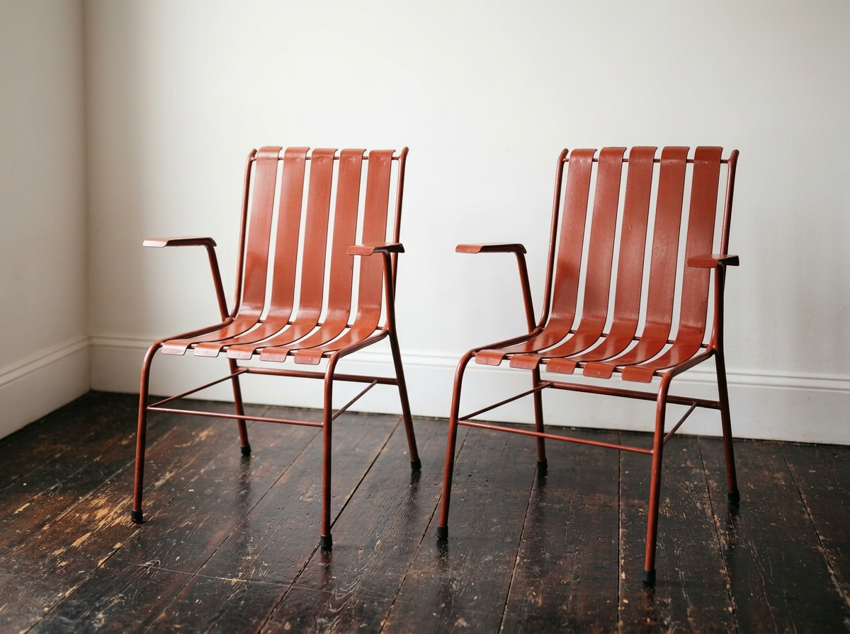 1950s French slatted metal outdoor armchair  - €300.00 per chair.
