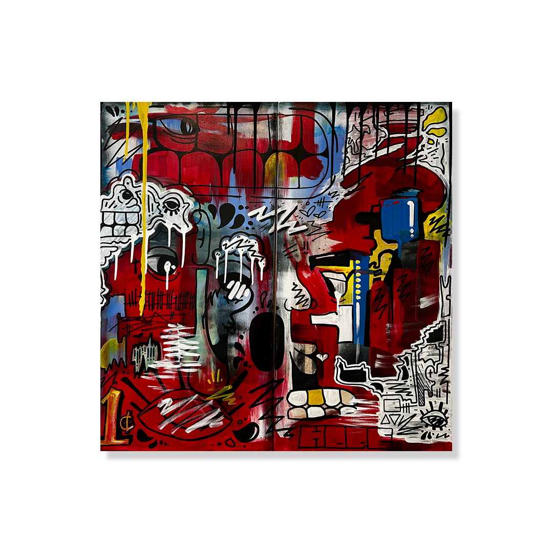 1 C DOUBLE- acrylic on two canvases- 32in x 32in