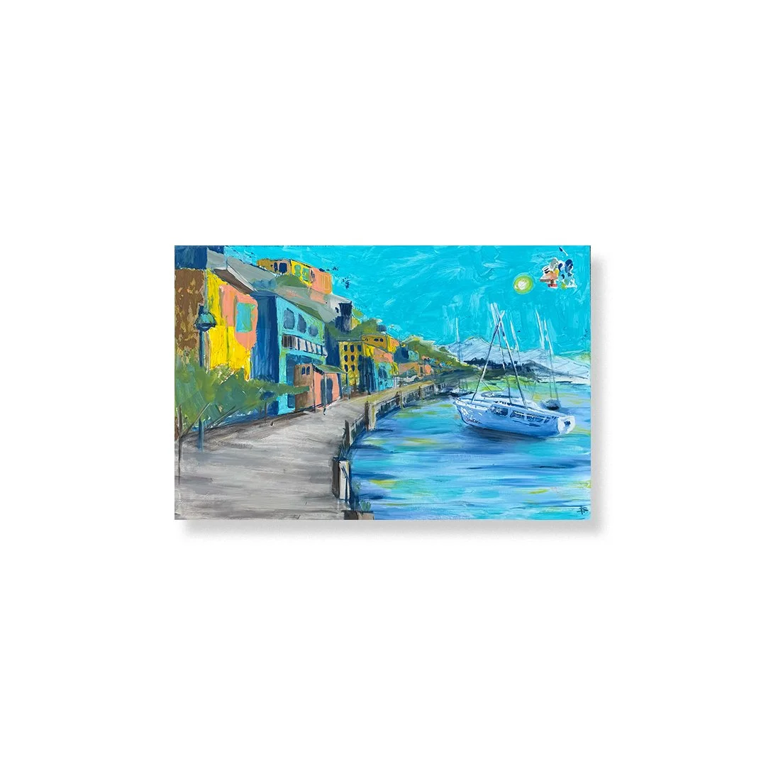 SAILS IN THE BAY - acrylic paint and plaster - 2ft x 3ft
