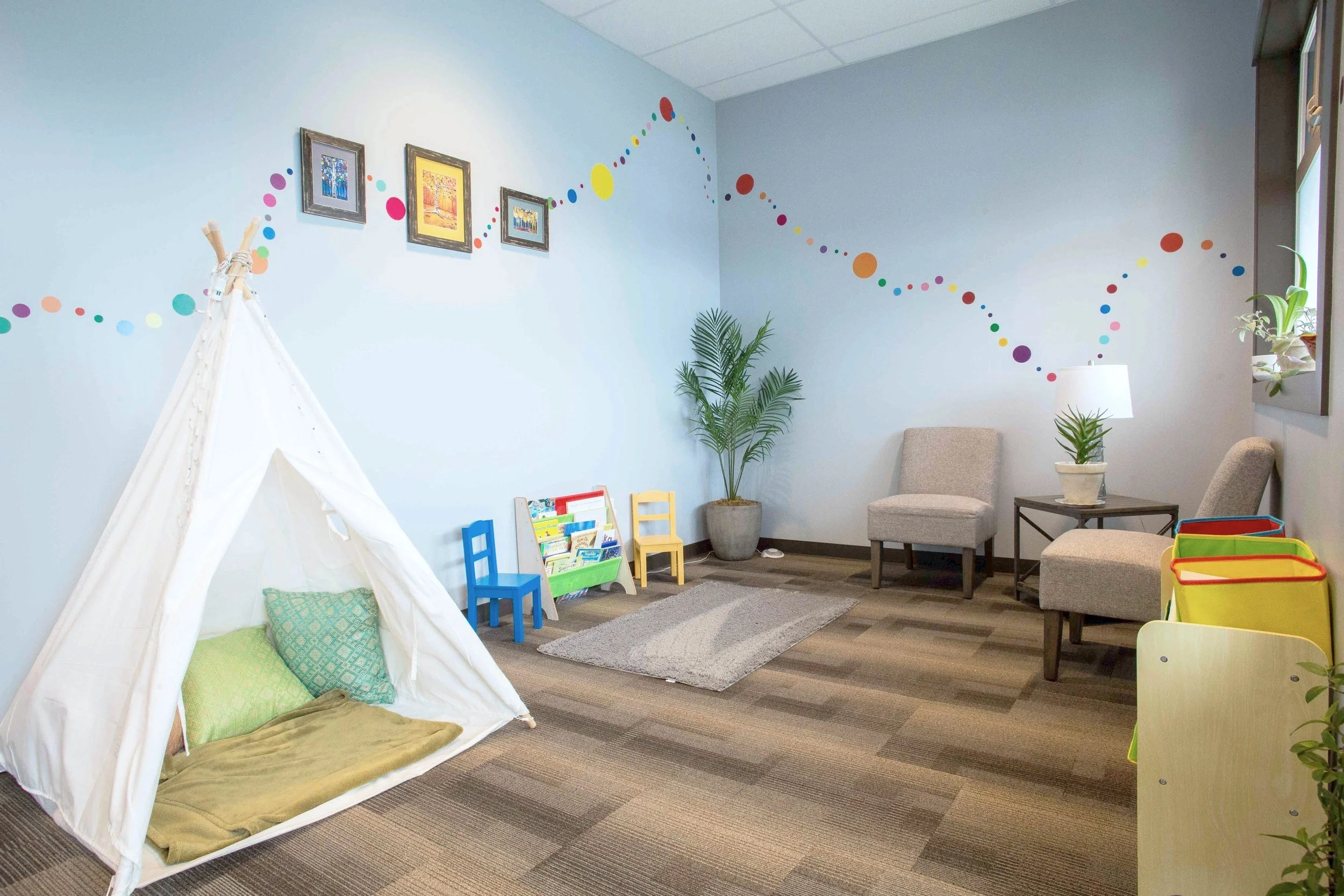 Soldotna counseling office waiting room with natural light and seating at Kenai Peninsula Mental Health, Soldotna, AK