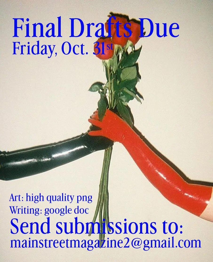 REMINDER CONTRIBUTORS!! All final drafts (art AND writing) are due this Friday night! We are so excited to put the mag together in the month of November and appreciate your hard work this semester &lt;3