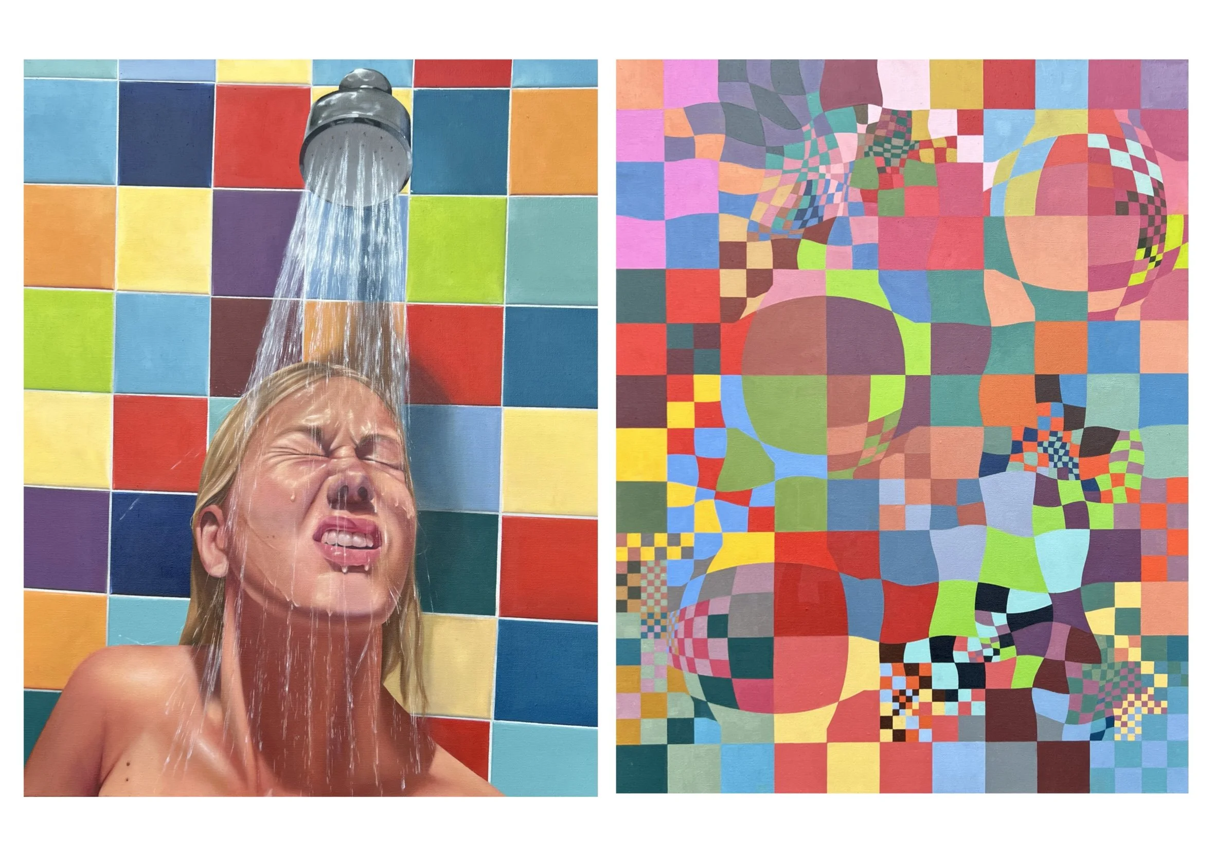 Daily Baptism and Accompanying Waste Painting, Oil on Canvas, 44x28", 2024