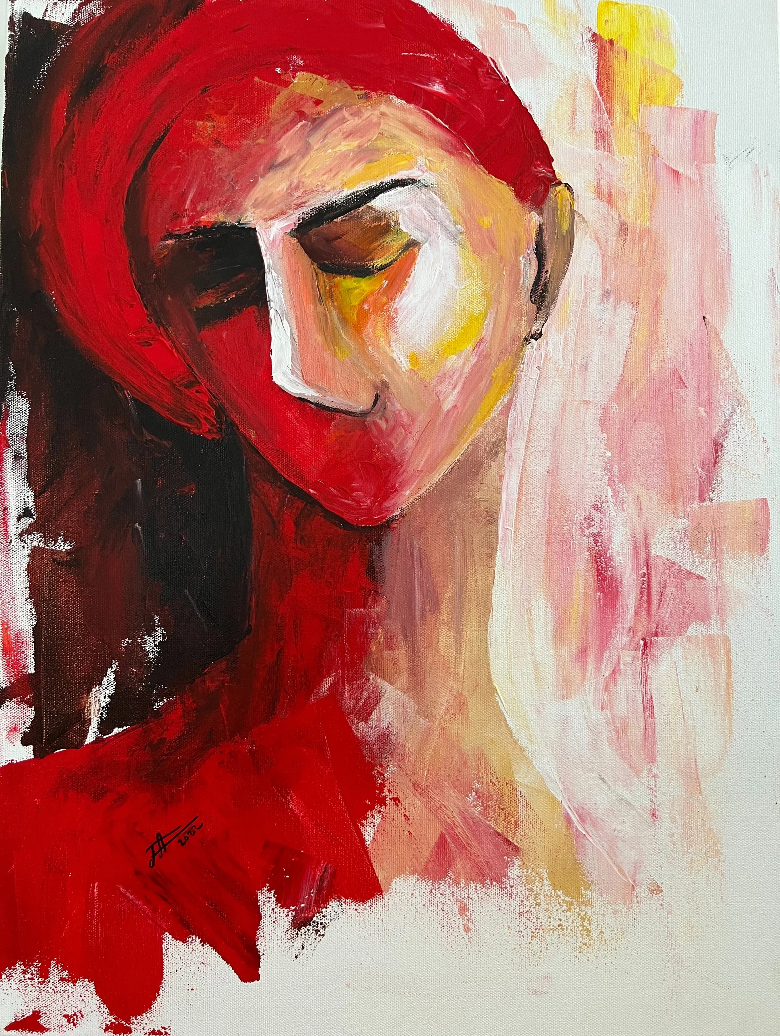 Red Woman, acrylic on canvas, 45.7cm x 60.9cm, 2022, $1000.00