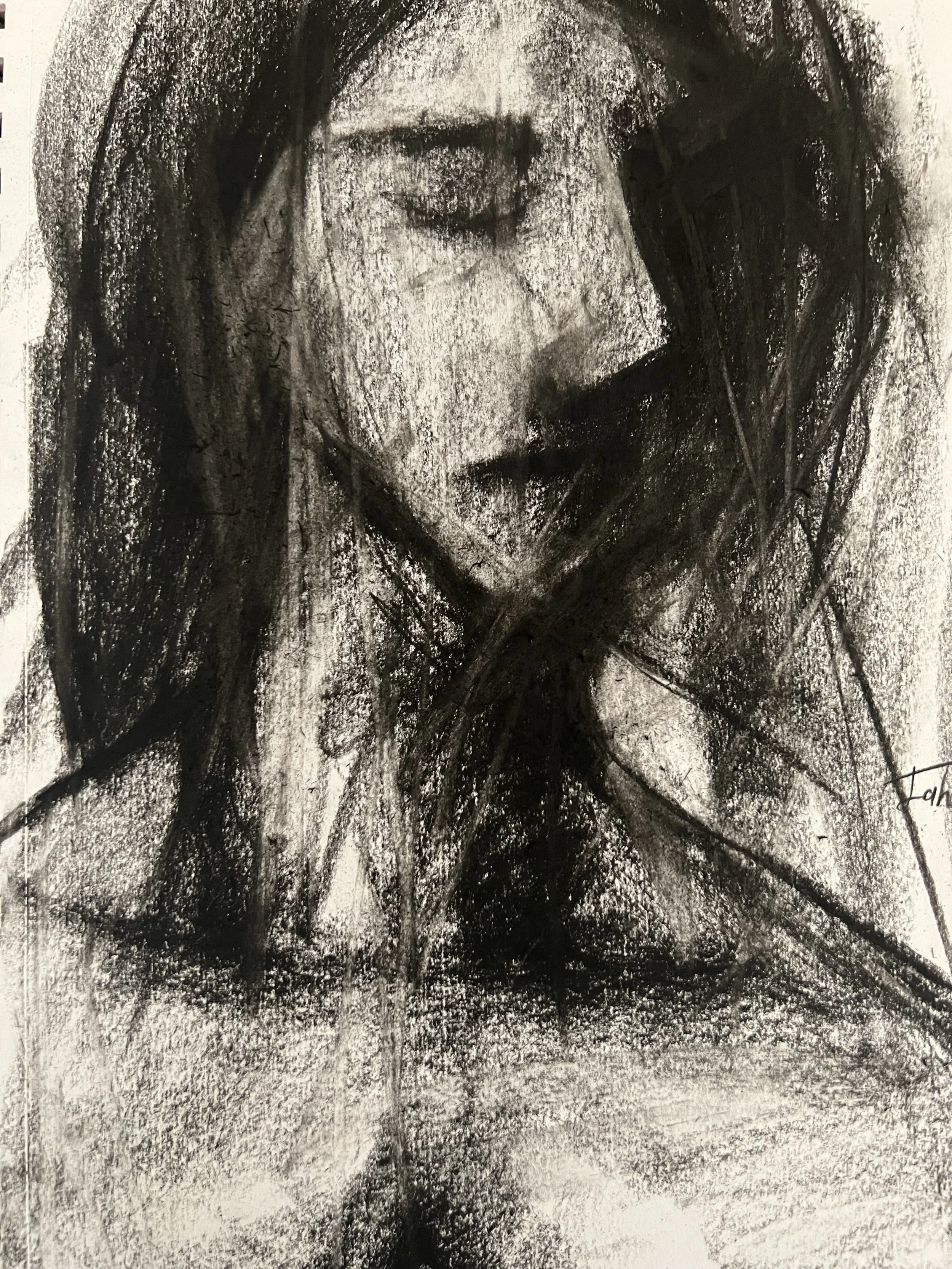 Hidden, charcoal on paper, 30cm x 23cm, 2022, $400.00