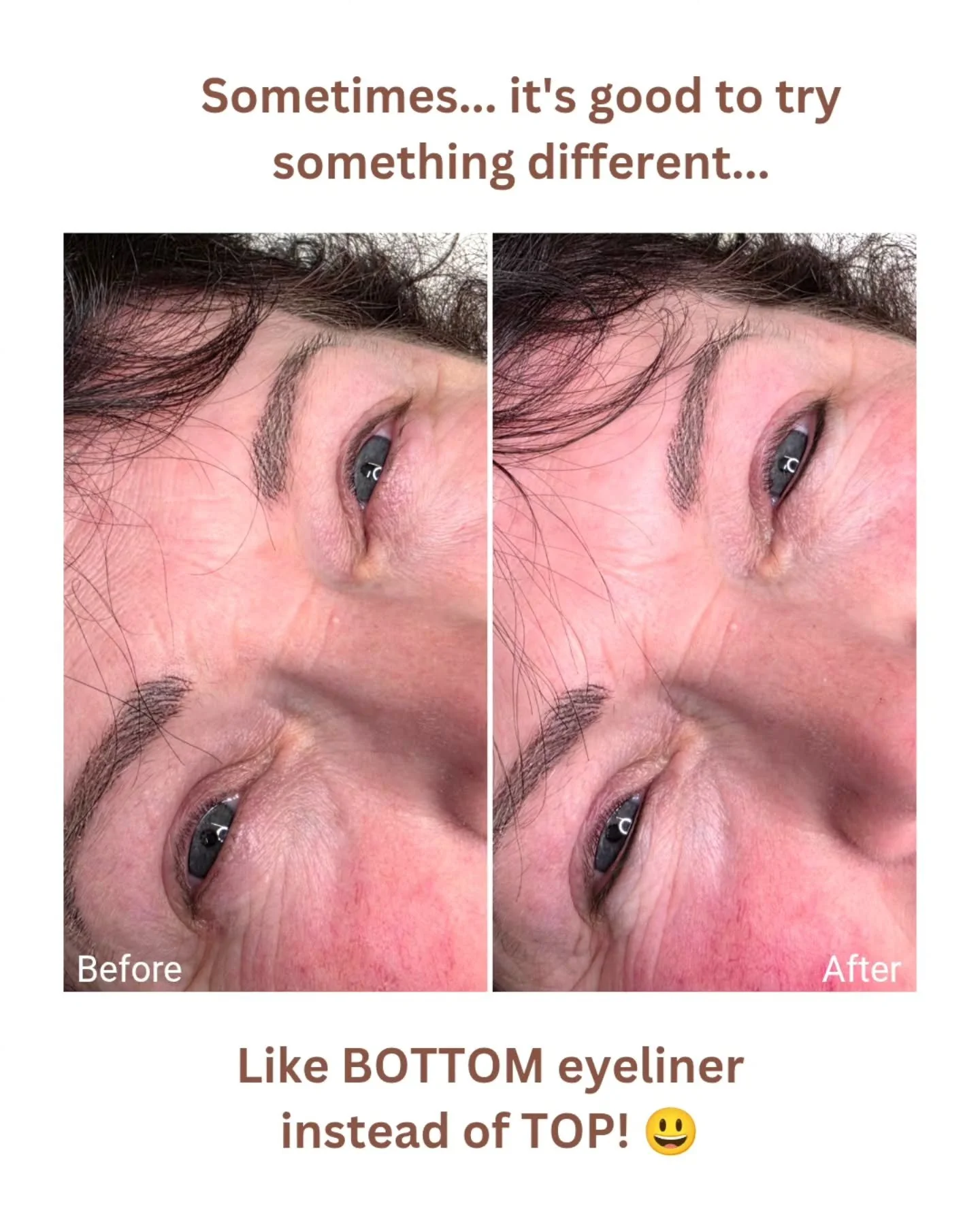 Oooooh! I just ❤️LOVE❤️ it when someone comes in wanting &quot;something a little different&quot;! 😃😃

Like &quot;upside-down&quot; eyeliner (and when I say &quot;upside-down&quot;, I mean &quot;just the bottom lashline&quot; rather than &quot;just