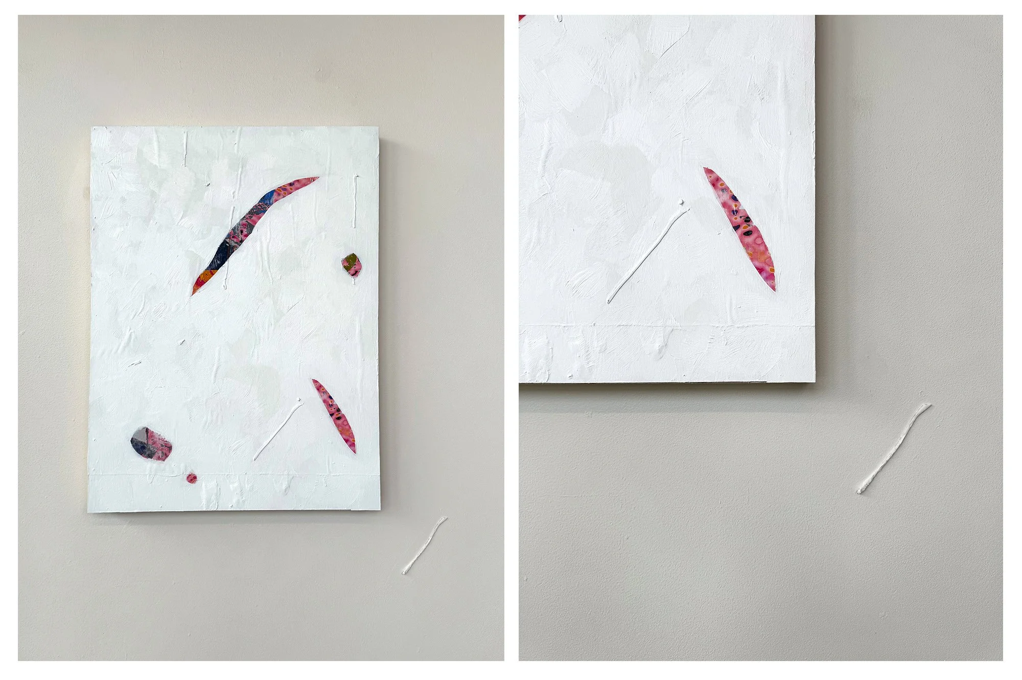 Worm Slip, 32” x 24”, Laser Toner Image Transfer, Acrylic Paint, Wood, and Hot Glue, 2024
