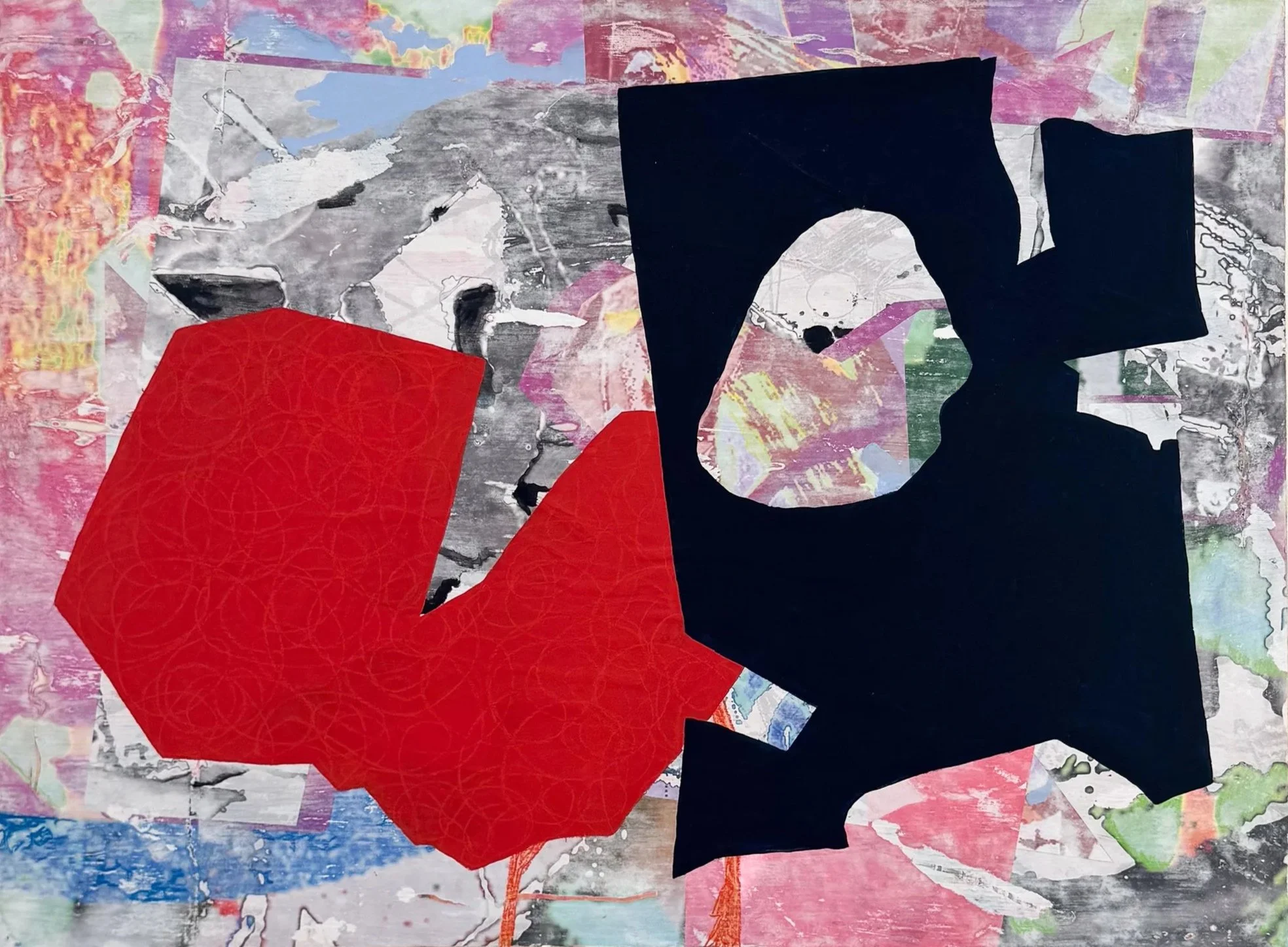 So Close, 32” x 24”, Laser Toner Image Transfer and Acrylic Paint on Wood, 2024
