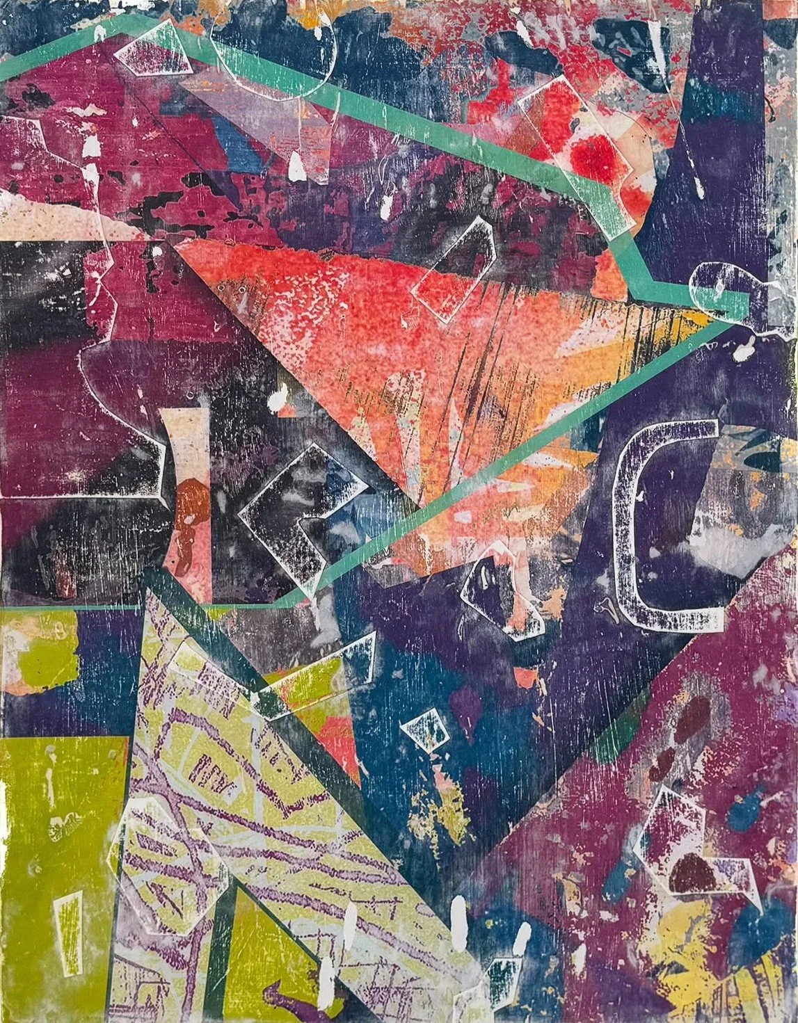 Ghost Shapes, 32” x 24.5”, Image Transfer and Acrylic Paint on Wood, 2024
