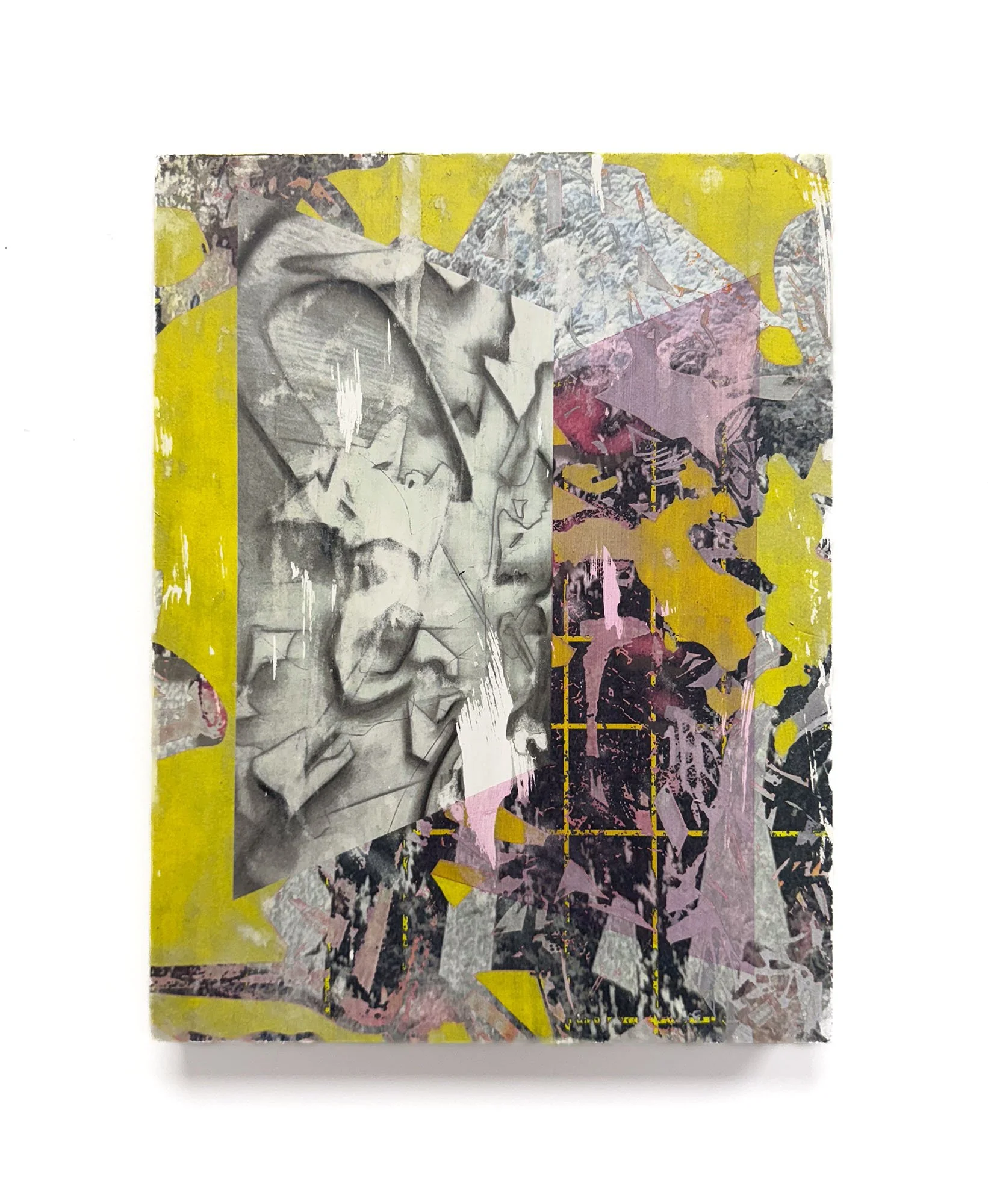 Collide, Don't Look Up, Inkjet Image Transfer and Acrylic Paint on Wood Panel, 15 x 20 x 2 inches, 2026