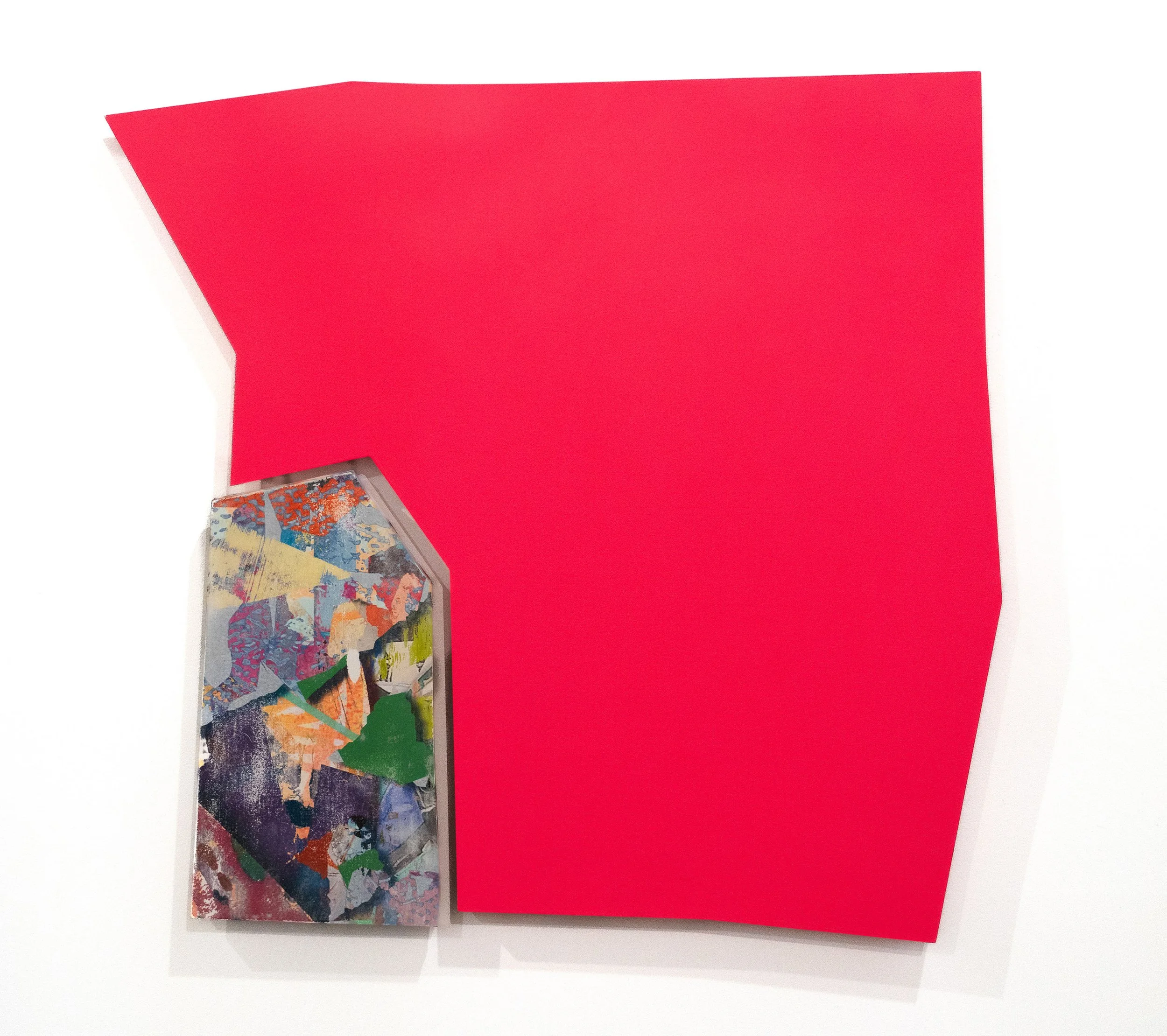Pink Post-It, 25.5” x 26”, Laser Toner Image Transfer and Spray Paint on MDF, 2024
