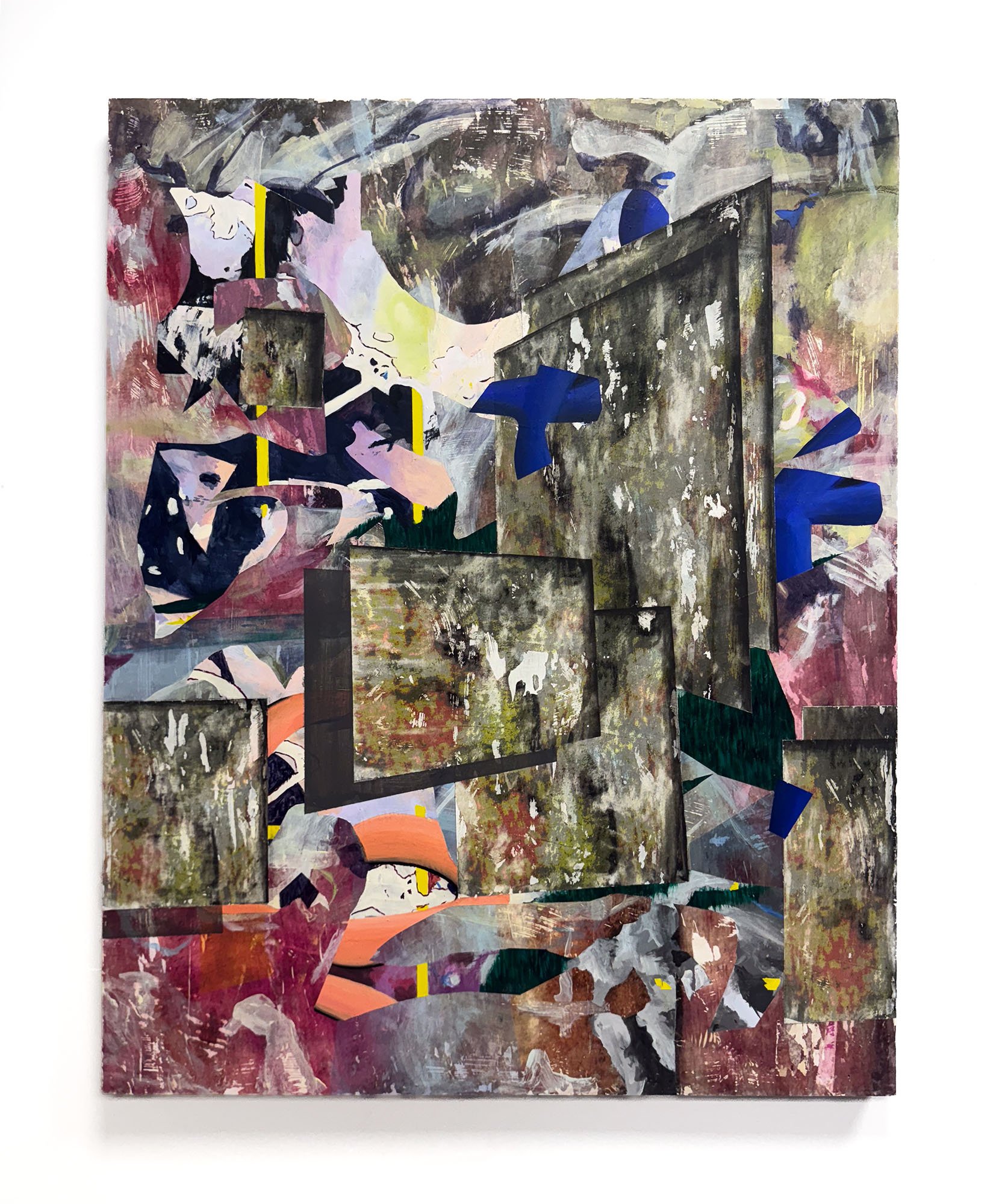 Shifting, Inkjet Image Transfer and Acrylic Paint on Wood Panel, 38 x 48 x 2 inches, 2026