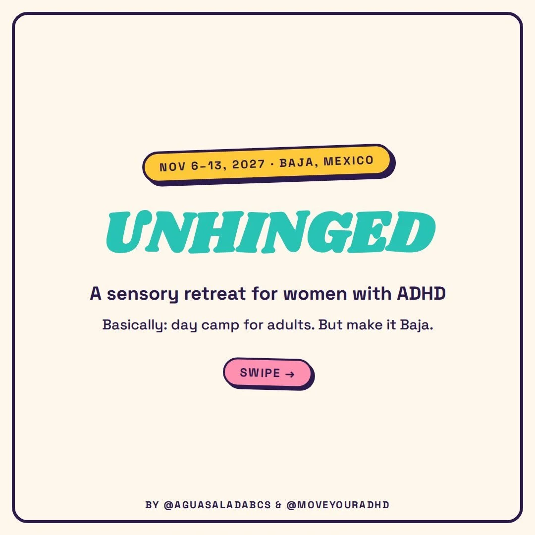 We made a retreat for the women who&rsquo;ve been told they&rsquo;re &ldquo;too much&rdquo; their whole lives. 🎪

UNHINGED is 8 days in Baja California Sur designed for ADHD brains: one sense per day, dancing at sunrise, daily journaling PURGE sessi