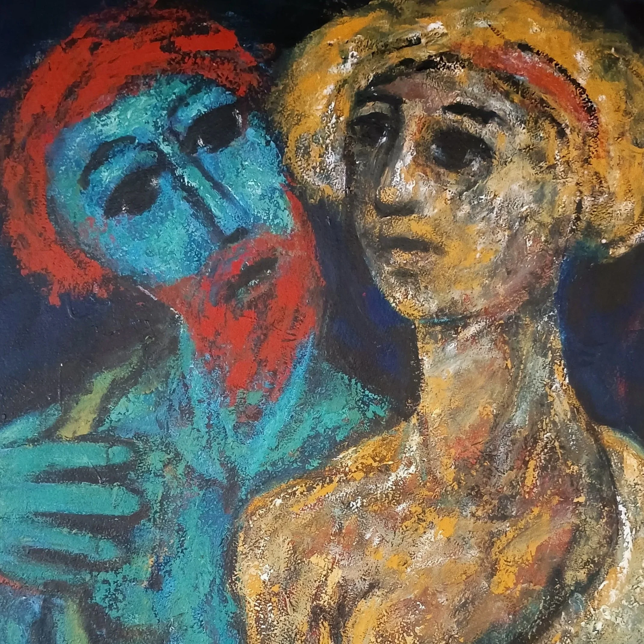 William Buckley with Wathaurong companion-Lovers-Gouache 56 x 76 cm Unframed.