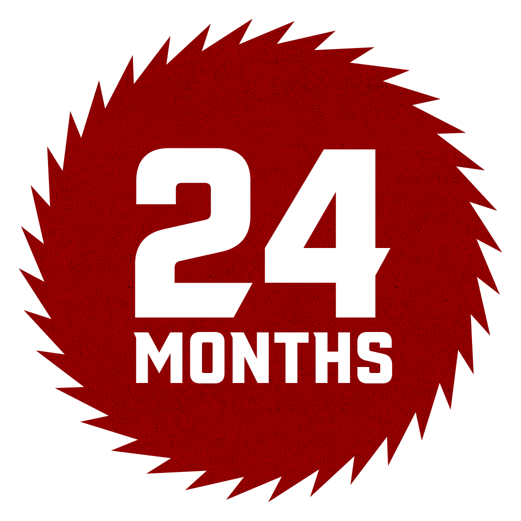 Circular saw blade graphic with 24 months in the center