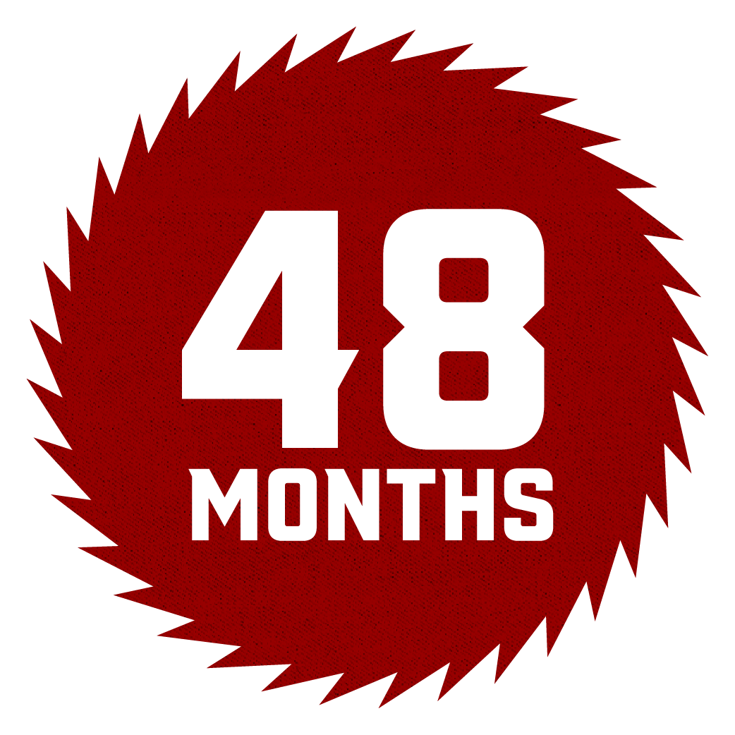 Circular saw blade graphic with 48 months in the center