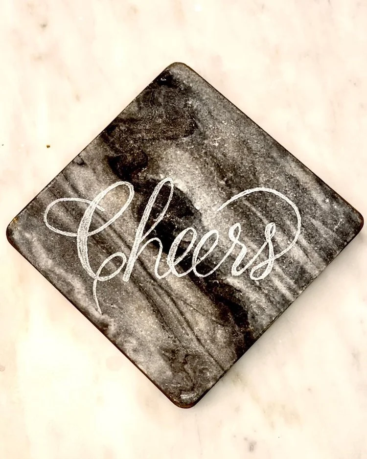 hand engraved marble coaster Cheers Chicago