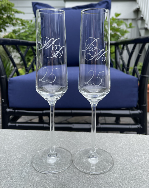 hand engraved anniversary champagne flutes Chicago
