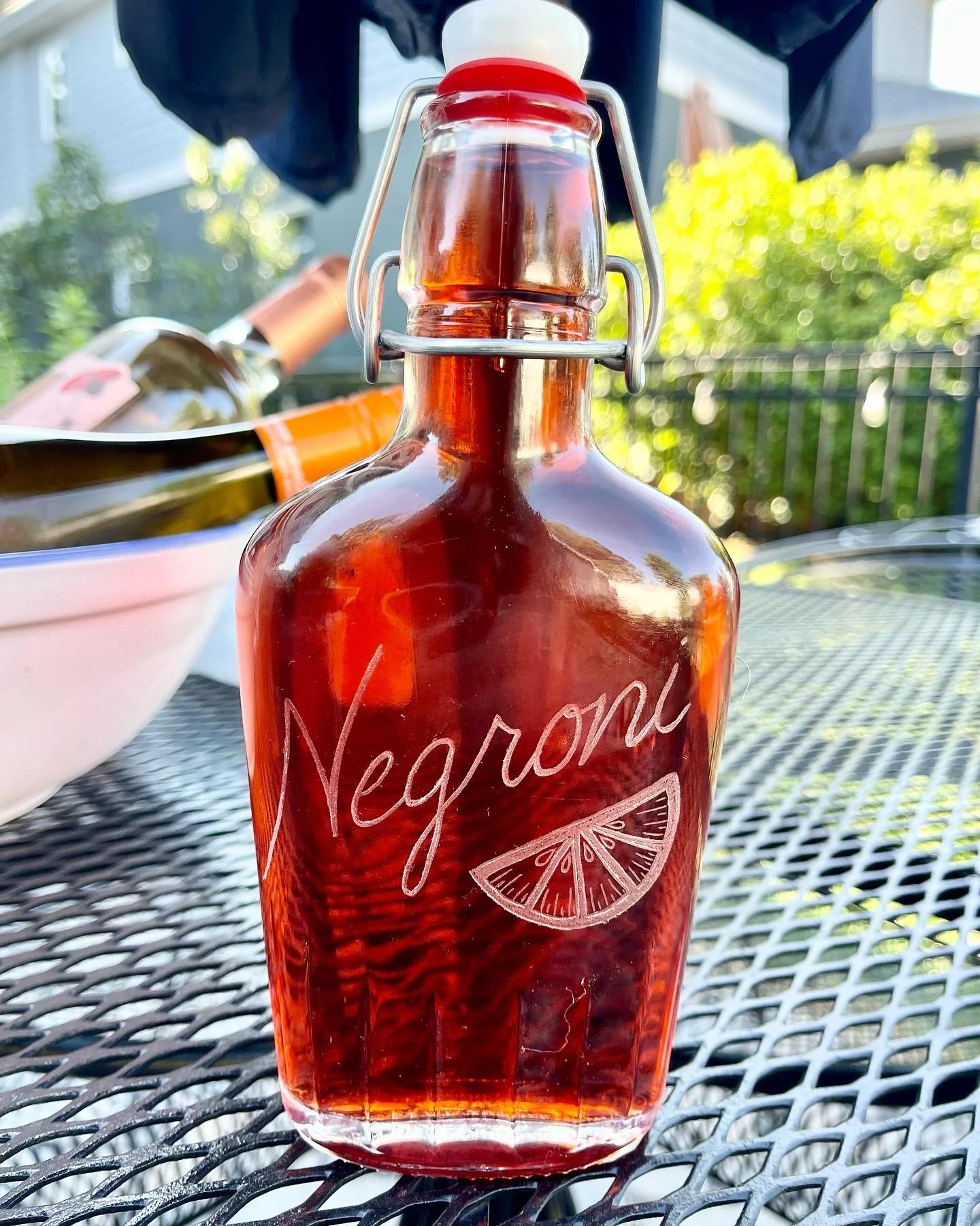 hand engraved glass bottle outdoor party chicago