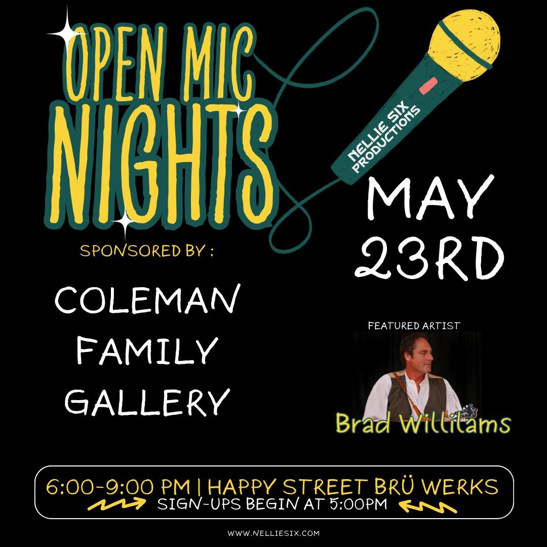 We are already looking forward to next week's Nellie Open Mic and wanted to take a moment to give a shoutout to our May 23rd sponsor, Coleman Family Gallery / galeriesuite! The Coleman Family Gallery &amp; Galerie Suite is located at 218 South Main S