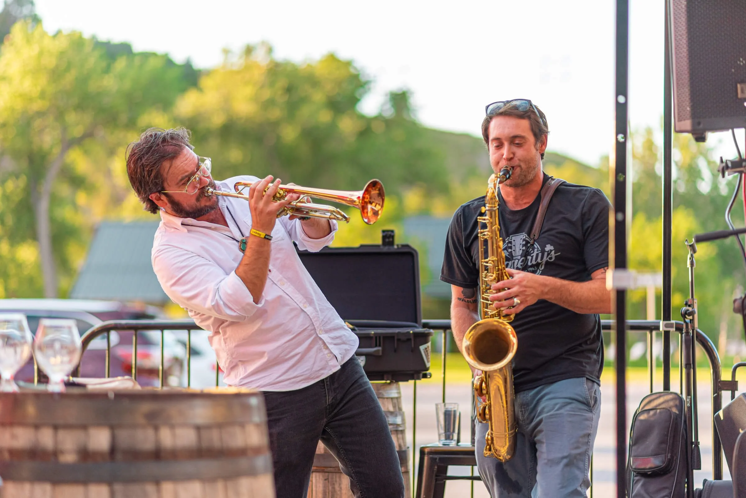 Event Photography of a Trumpet and Saxophone player at Lost Cabin Beer Company in Rapid City South Dakota
