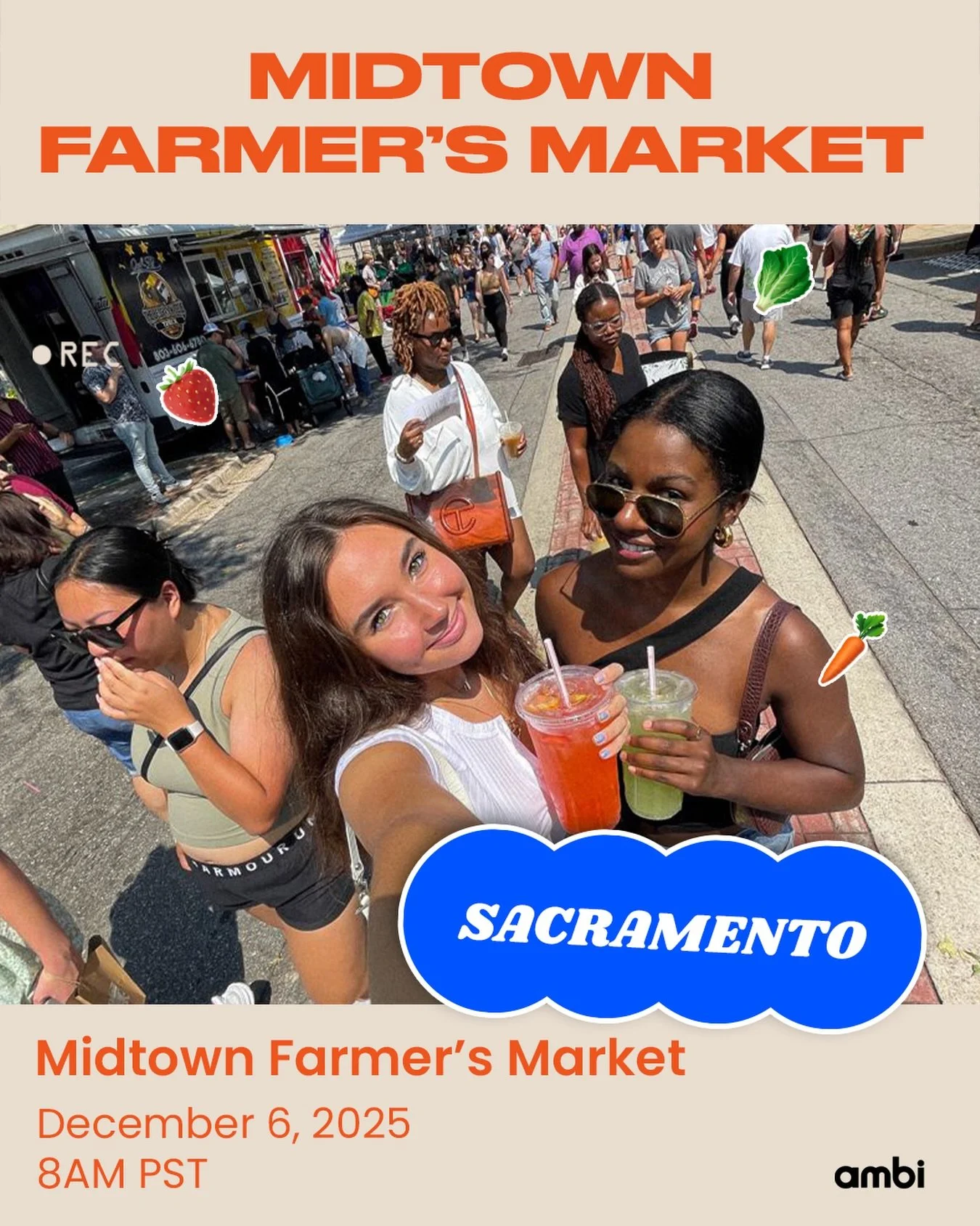Start your Saturday with #amBiSacto at the Midtown Farmer&rsquo;s Market! 🥕 Join with the link in our bio.