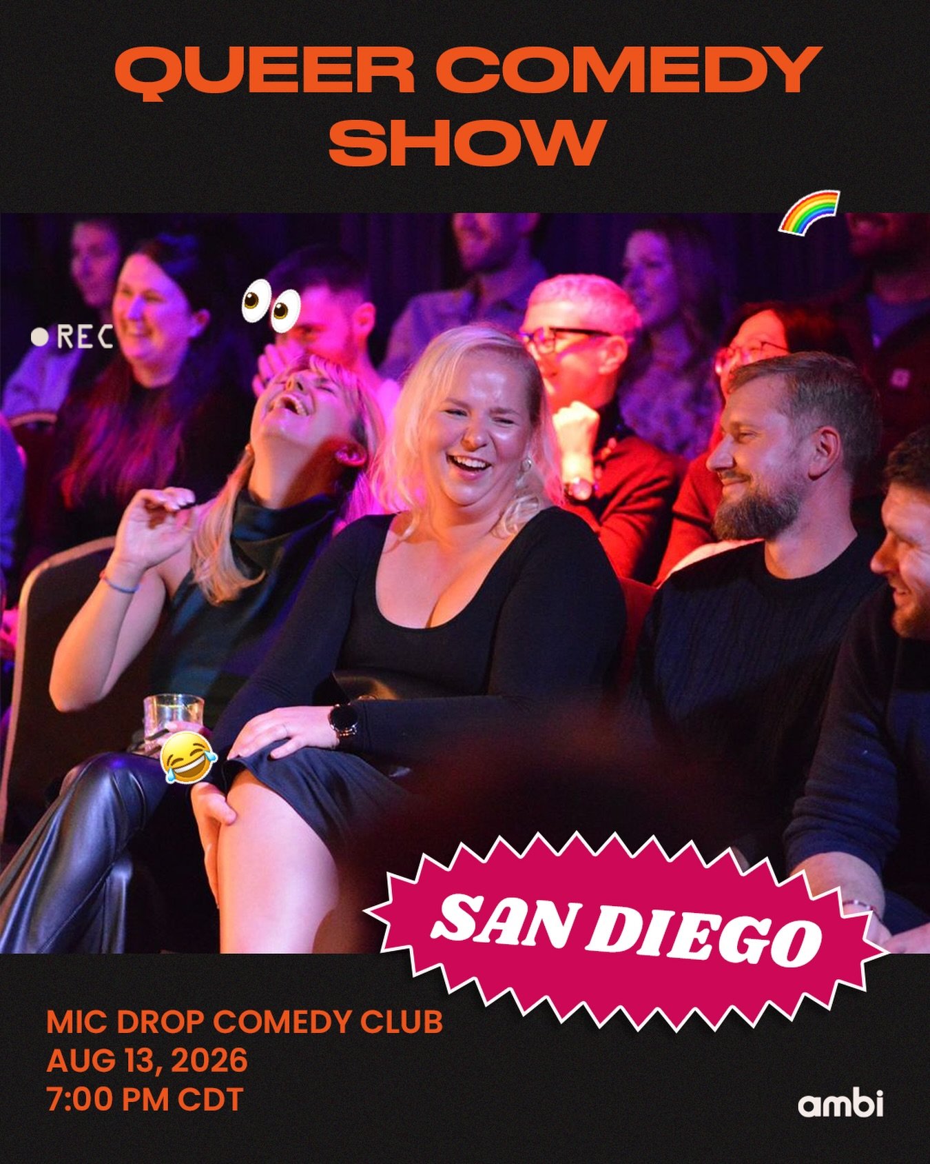 San Diego, clear your calendar: queer comedy is taking the stage. #amBiSD 🎤🌈