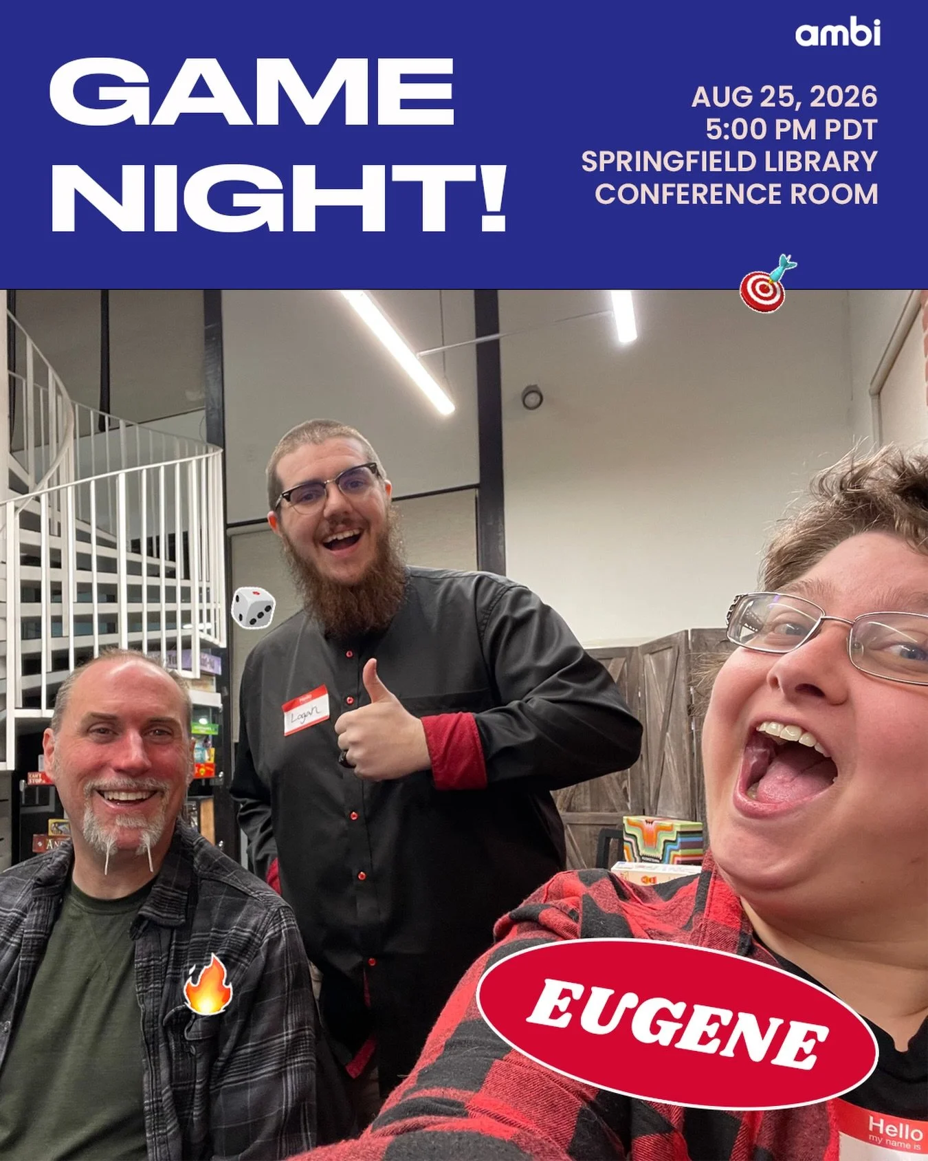 Come hang out with amBi Eugene for game night! 🎲
