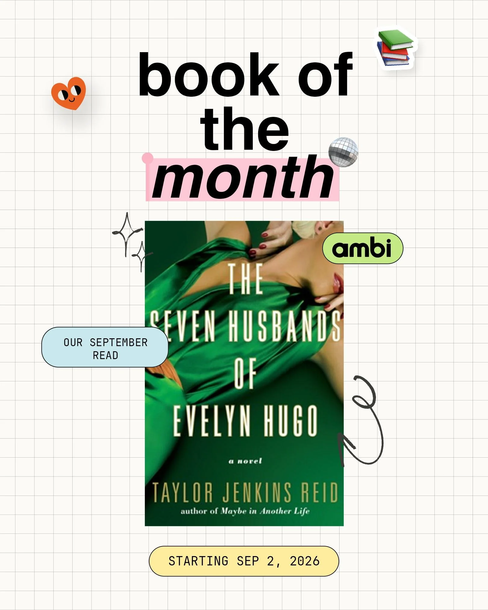 Our September Bi Book pick is The Seven Husbands of Evelyn Hugo by Taylor Jenkins Reid. We start September 2 and meet October 3&mdash;but you don&rsquo;t have to finish the book to join the fun!

Grab your copy and join the conversation on Discord. ✨