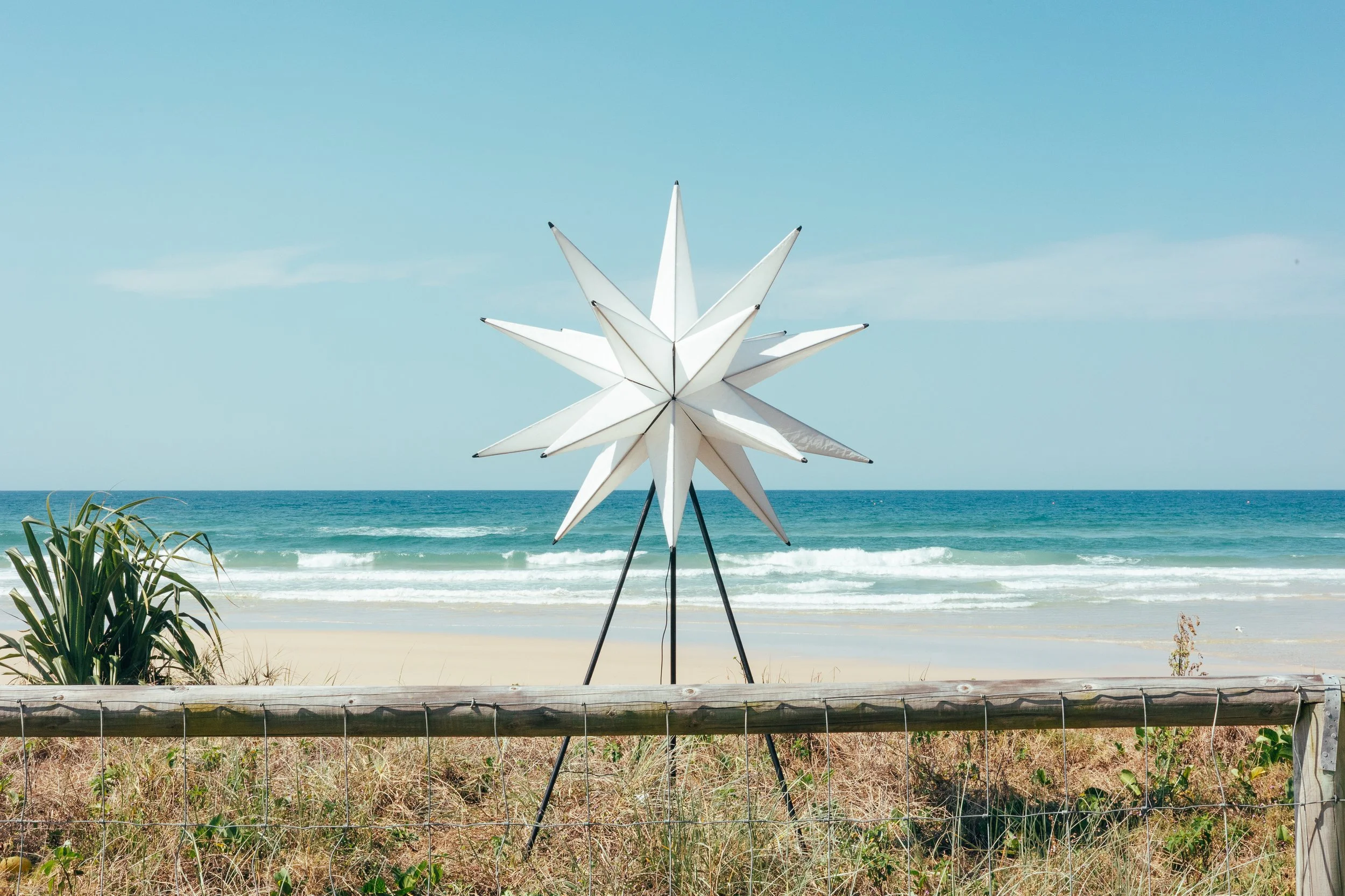 1:3, 2025, steel, sailcloth, acrylic, LED, 2.4 x 1.2 x 1.2 m.