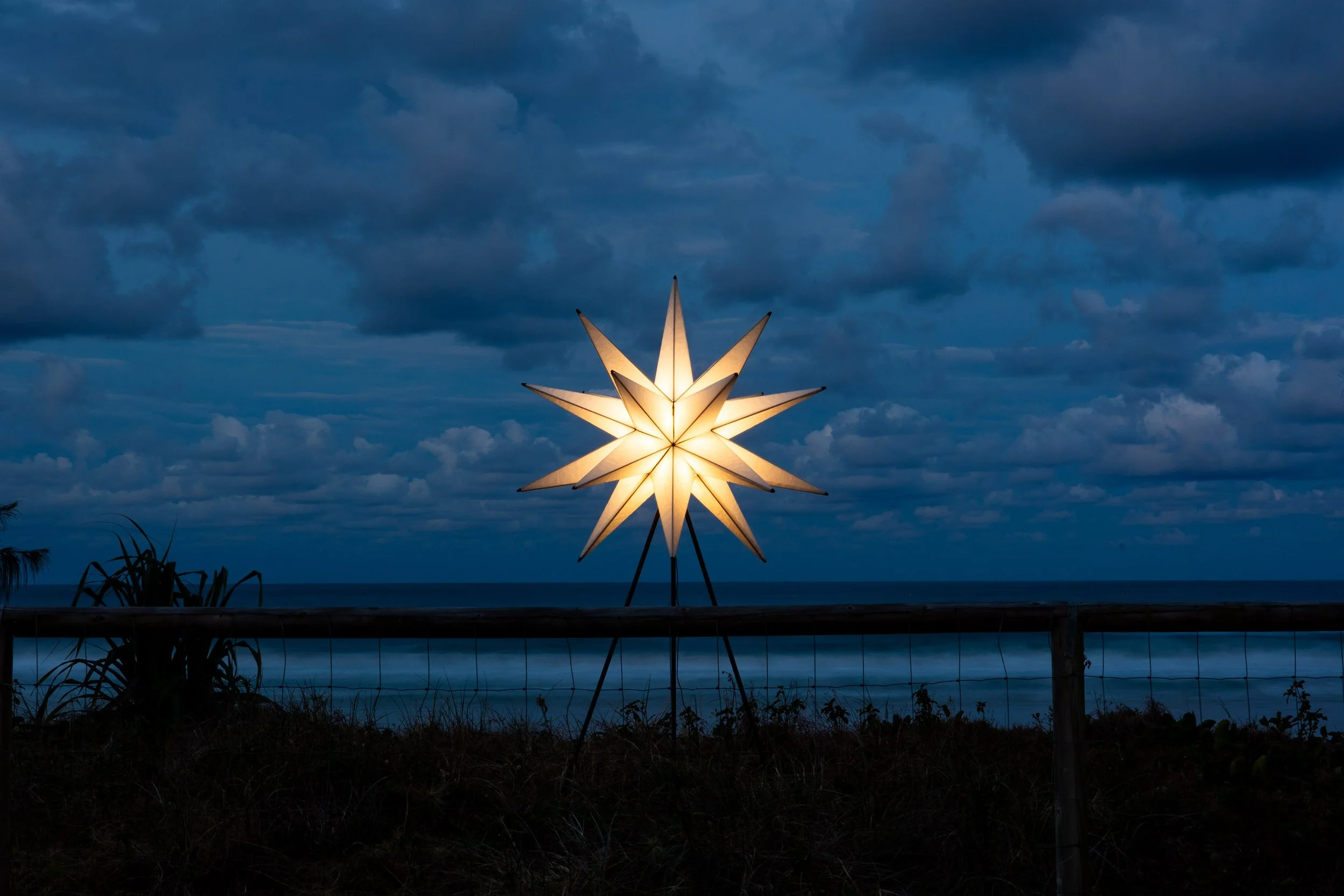 1:3, 2025, steel, sailcloth, acrylic, LED, 2.4 x 1.2 x 1.2 m.