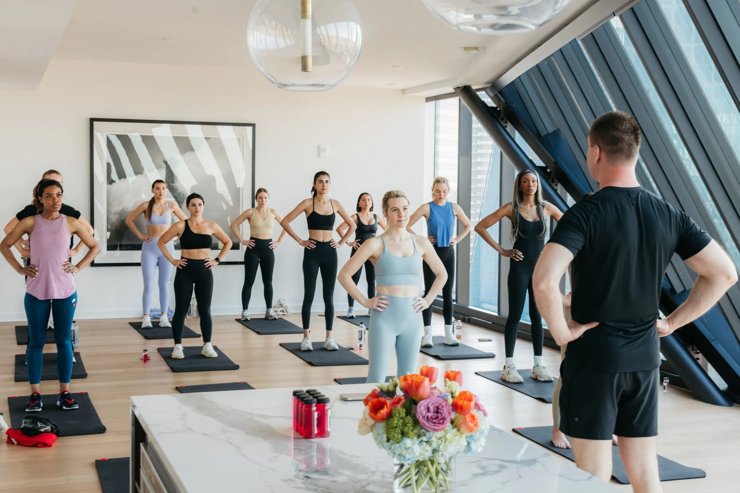 Fitness class for influencers at an experiential marketing event.