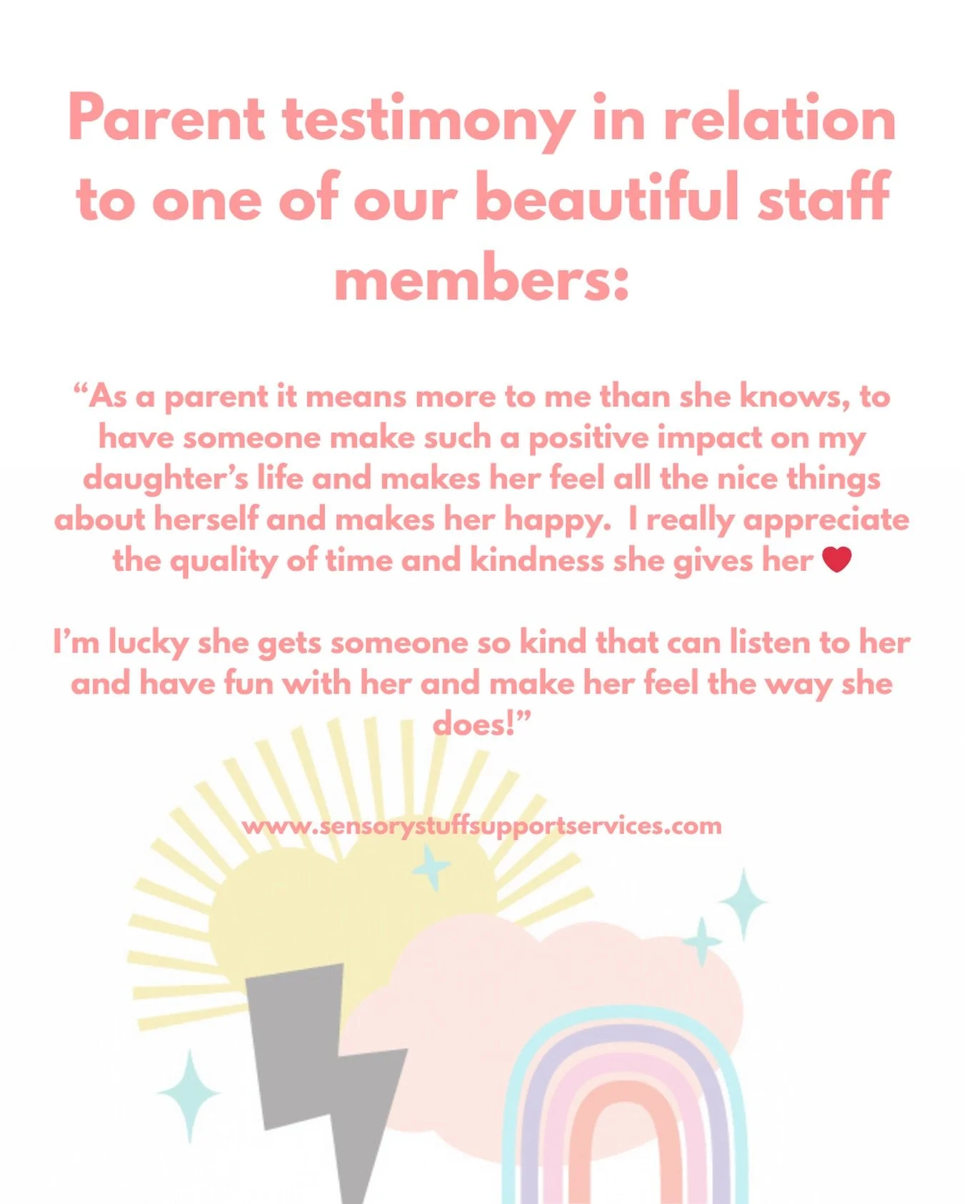 I&rsquo;m always so proud of the team we have here at Sensory Stuff Support Services. They&rsquo;re the best bunch of humans who are out there making a real difference within our community. 

If you or someone you know is in need of some quality supp