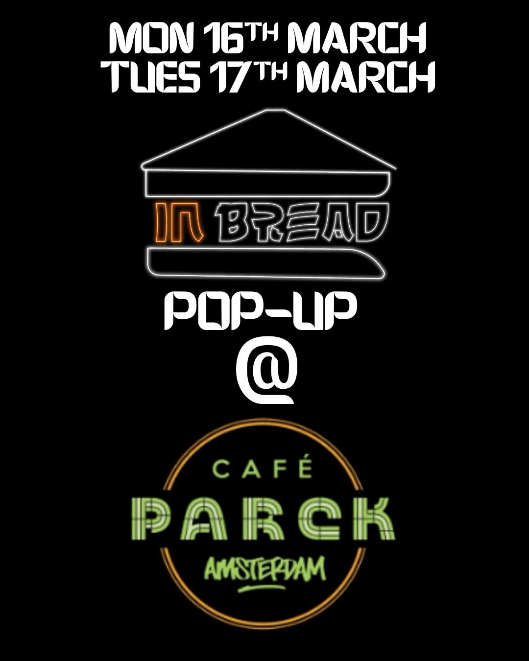 WE ARE BACK. 🔥

For two days only (or until sold out) we&rsquo;re doing a pop-up with our friends at Parck.

We&rsquo;ll have a limited number of sandos and sides available each day.

Monday: 15:00 &ndash; 22:30
Tuesday: 12:00 &ndash; 22:30 (St. Pat