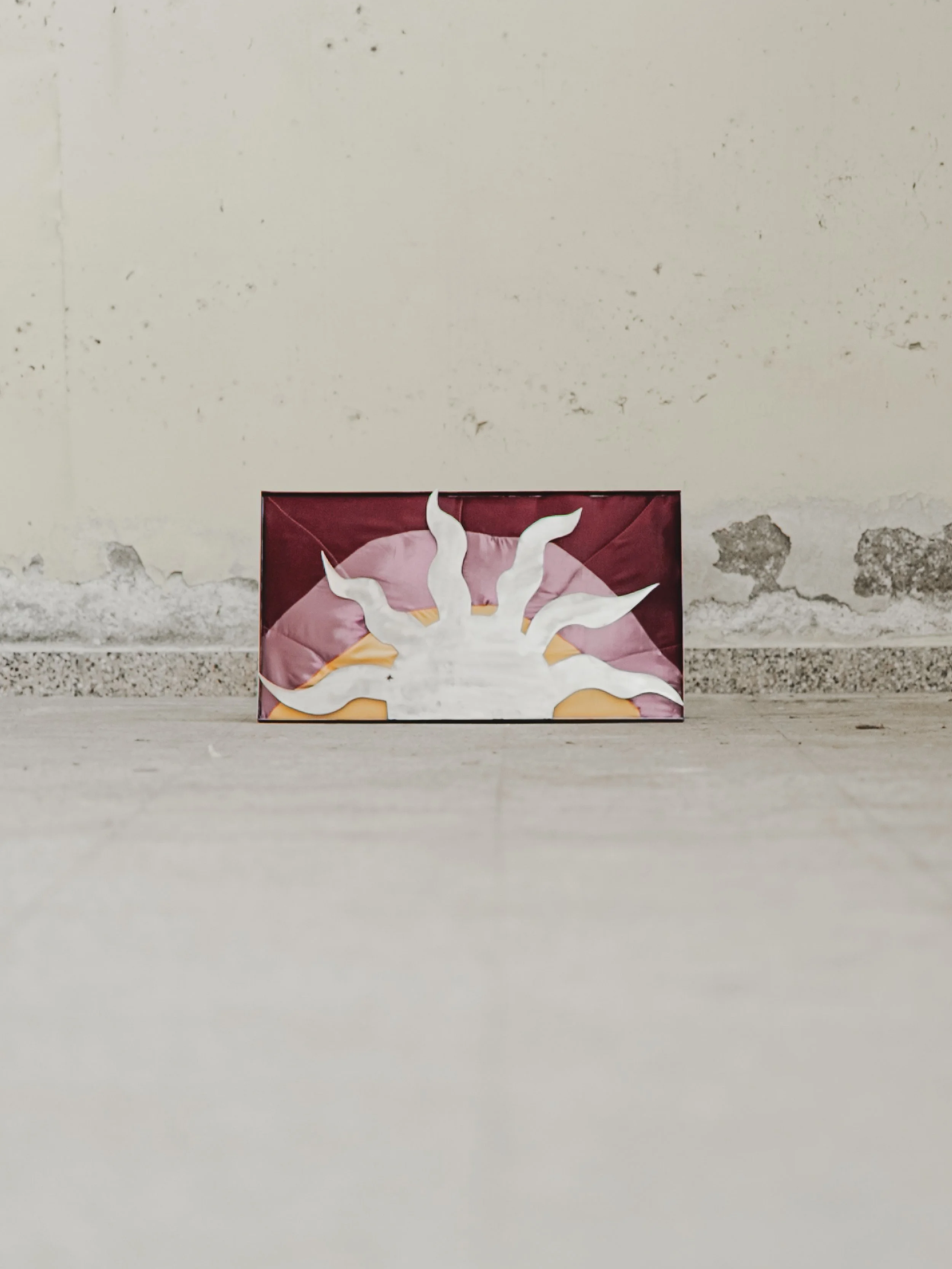 Sunrise, 2026, stainless steel, satin, thread, 36x65x3cm
