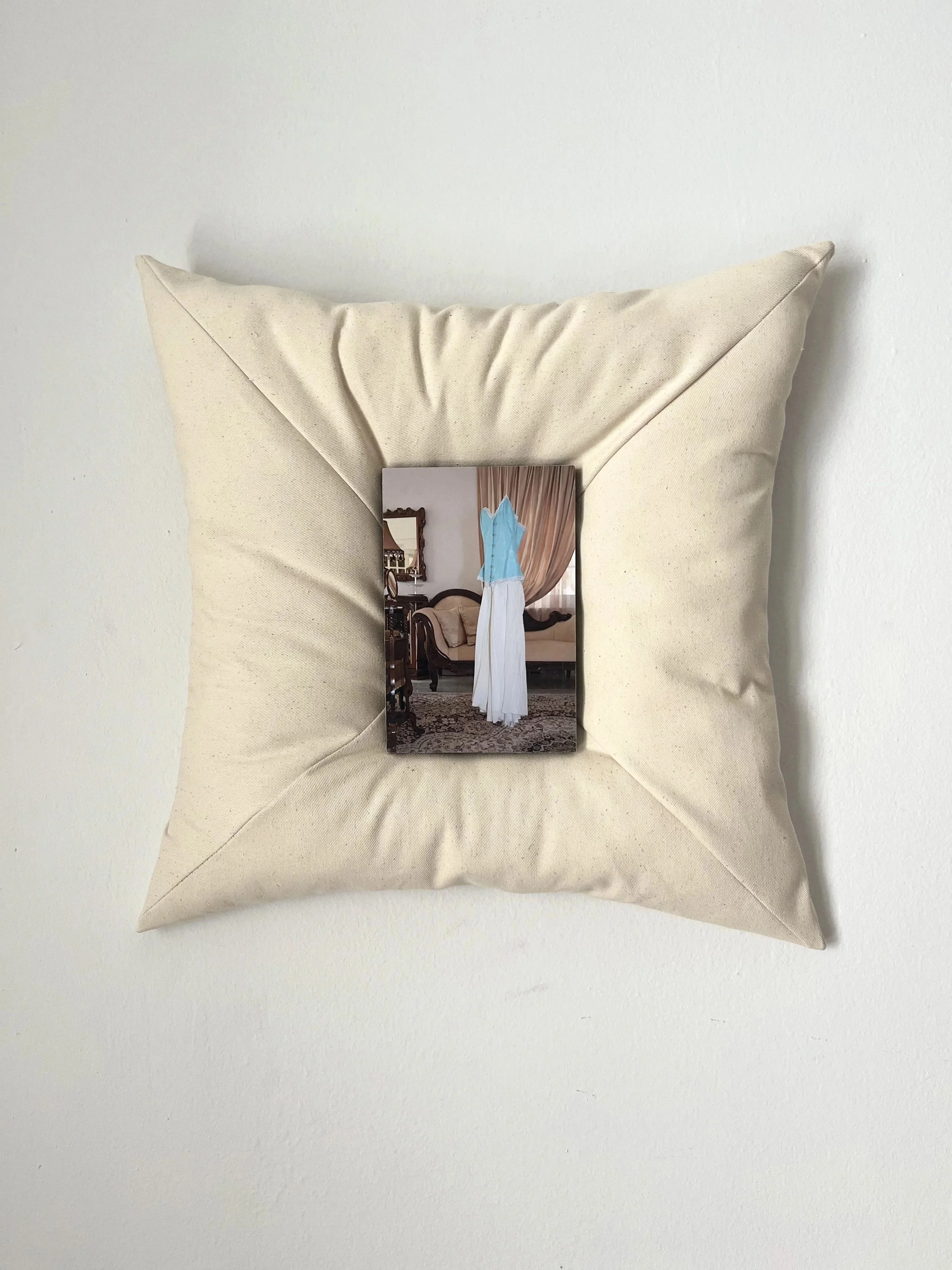 Nana,2026,wood,canvas,stuffing,thread,glue,archival photograph "Nana or whatever is left from her",41x41x4cm