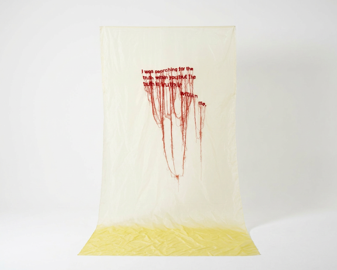 Sanctimonious, 2022, Organza, wool yarn, 200x120x200cm