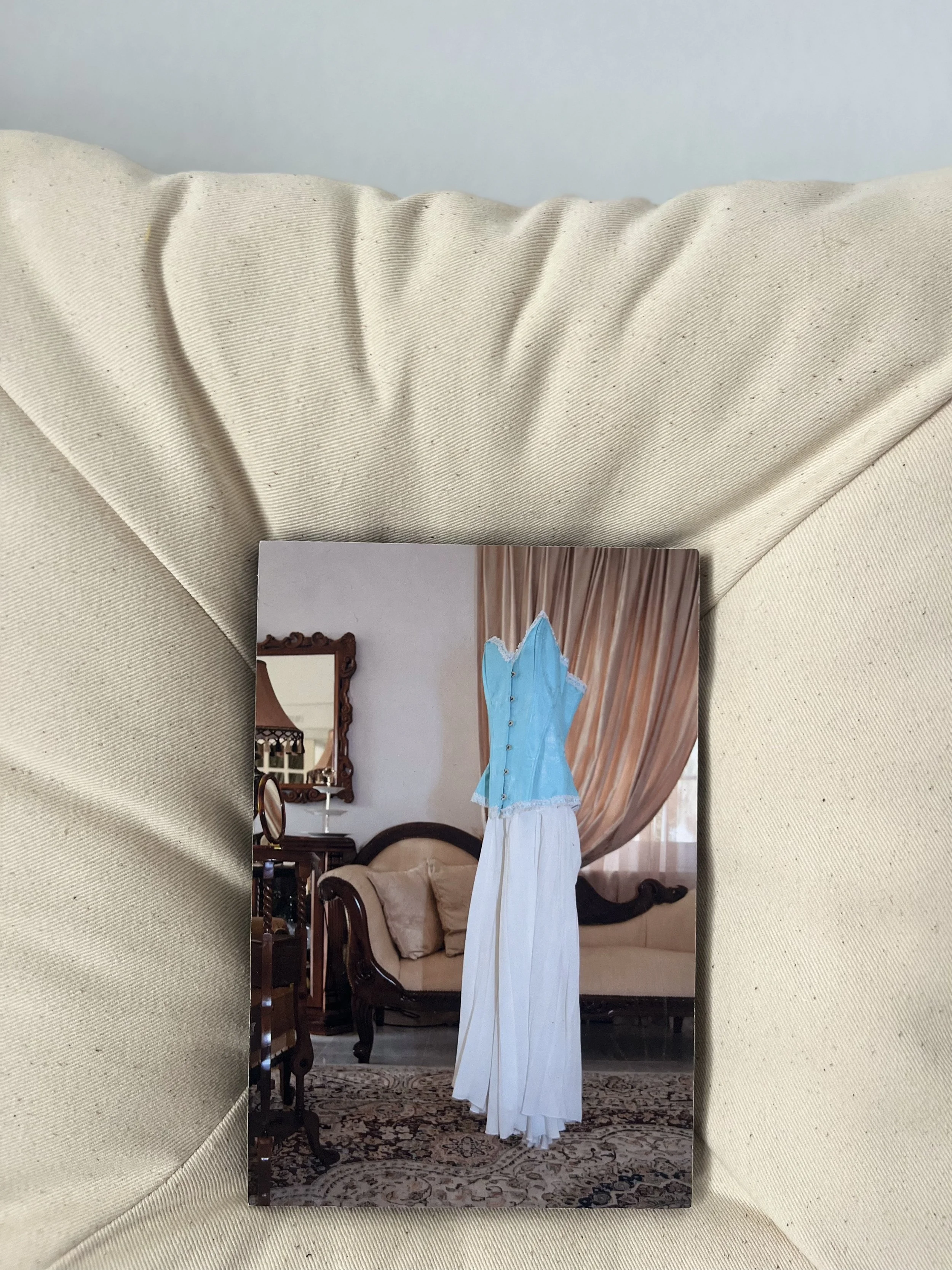 Nana,2026,wood,canvas,stuffing,thread,glue,archival photograph "Nana or whatever is left from her",41x41x4cm