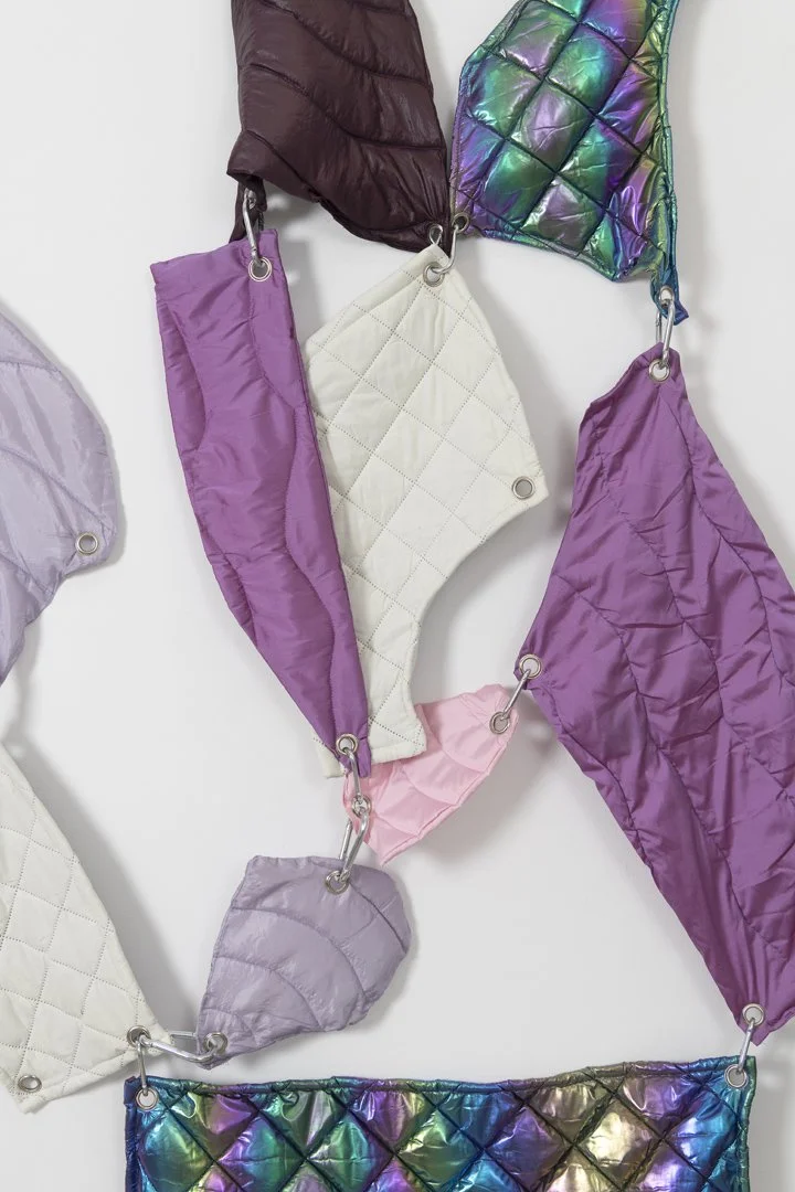 Play, 2025
various fabrics, eyelets, cotton stuffing, stainless steel, dimensions variable