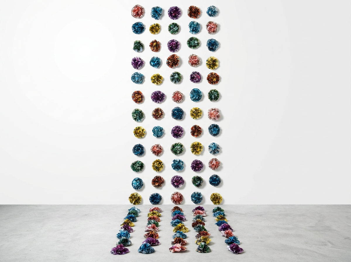 Climbing The Social Ladder, 2019, Printed paper, thread, 530x135 cm